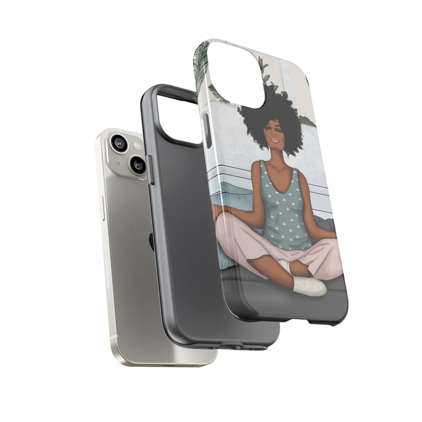 iPhone 14, iPhone 14 Pro, iPhone 14 Plus, iPhone 14 Pro Max Tough Cases African American Woman Black Woman Yoga Namaste Peace Joy