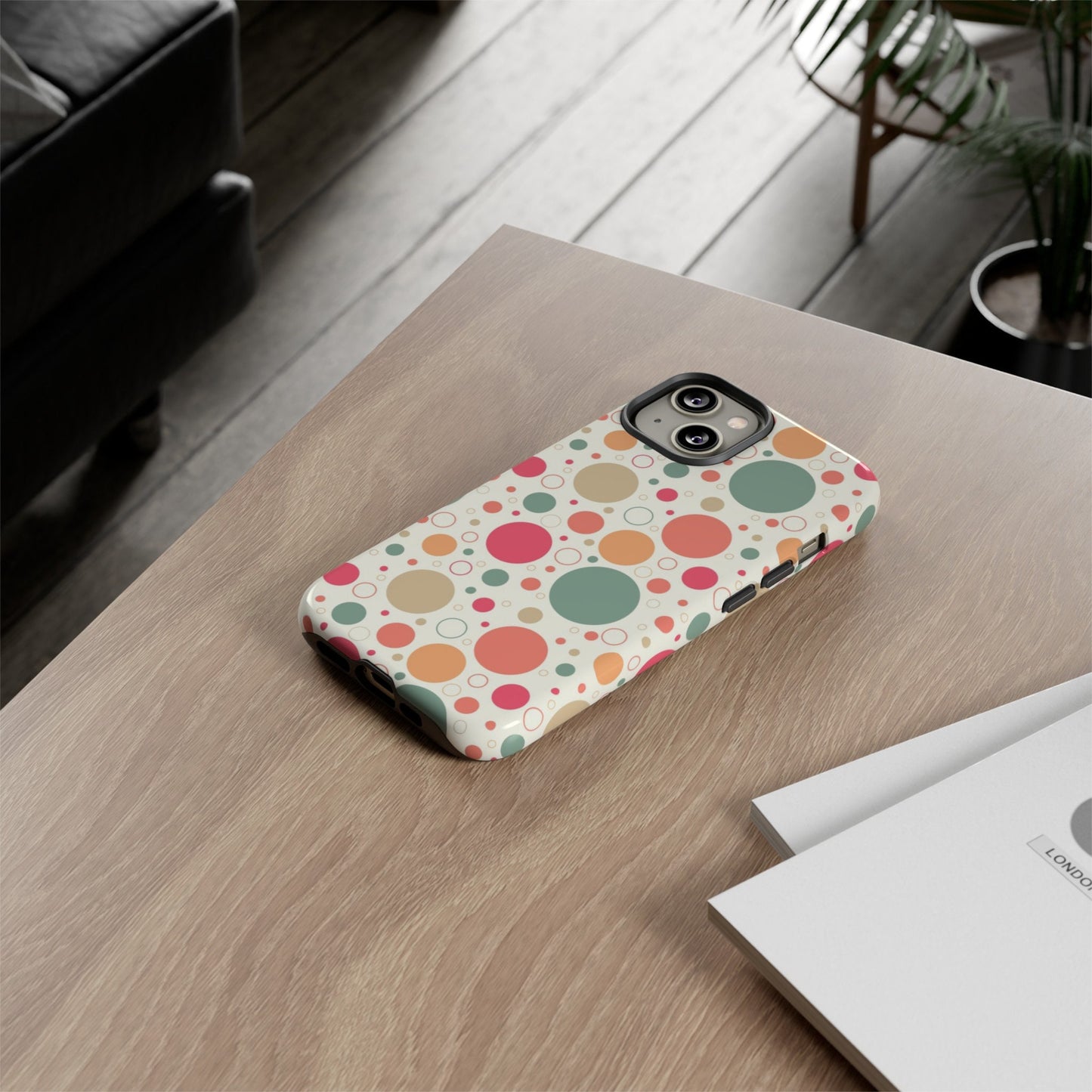 iPhone 14, iPhone 14 Pro, iPhone 14 Plus, iPhone 14 Pro Max Tough Cases Bubbles Coral Green Yellow Circles Round Colors