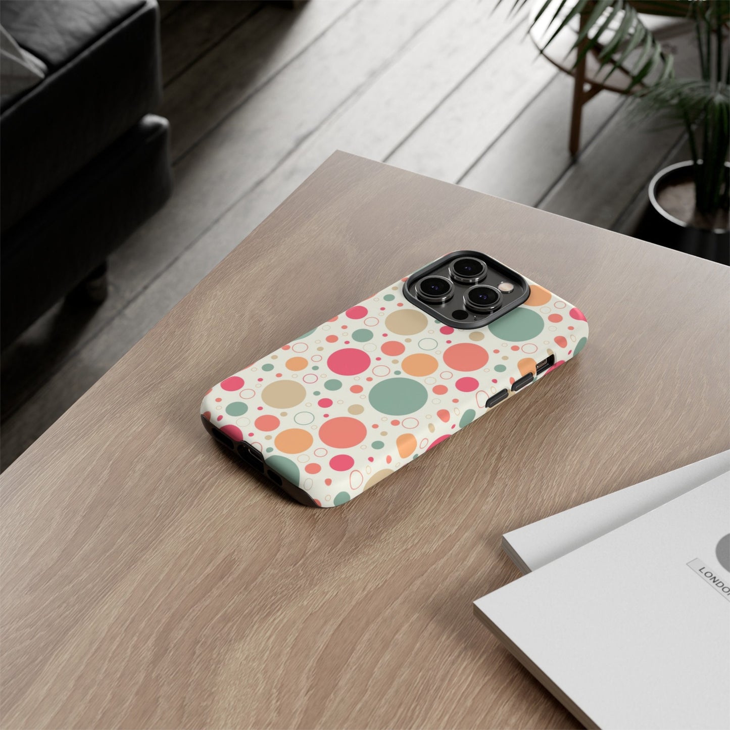 iPhone 14, iPhone 14 Pro, iPhone 14 Plus, iPhone 14 Pro Max Tough Cases Bubbles Coral Green Yellow Circles Round Colors
