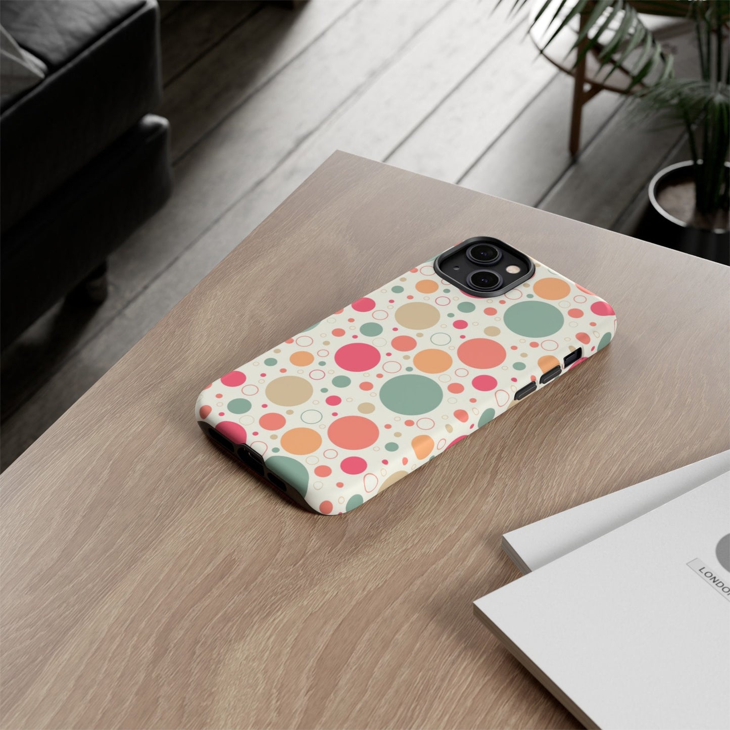 iPhone 14, iPhone 14 Pro, iPhone 14 Plus, iPhone 14 Pro Max Tough Cases Bubbles Coral Green Yellow Circles Round Colors