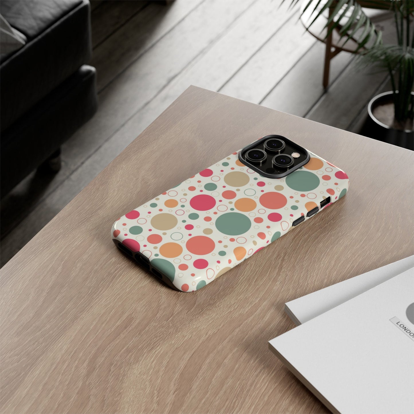 iPhone 14, iPhone 14 Pro, iPhone 14 Plus, iPhone 14 Pro Max Tough Cases Bubbles Coral Green Yellow Circles Round Colors