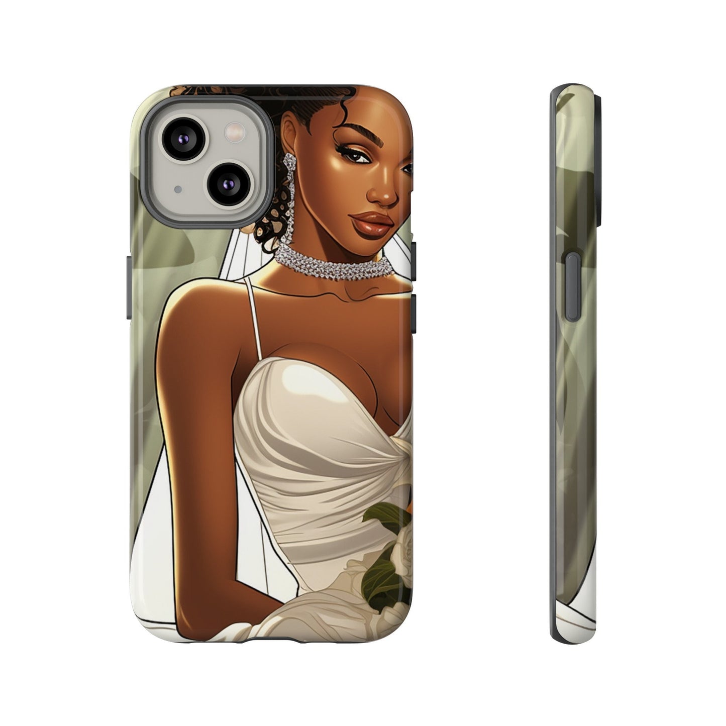 iPhone 14, iPhone 14 Pro, iPhone 14 Plus, iPhone 14 Pro Max Tough Cases African American Bride Black bride wedding Dress Wedding Gown