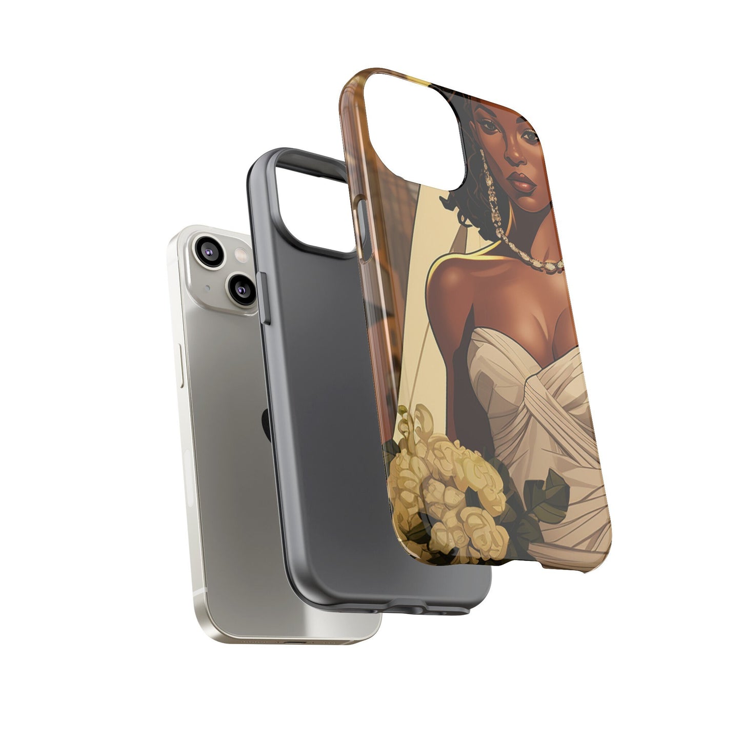 iPhone 14, iPhone 14 Pro, iPhone 14 Plus, iPhone 14 Pro Max Tough Cases African American Bride Black bride wedding Dress Wedding Gown