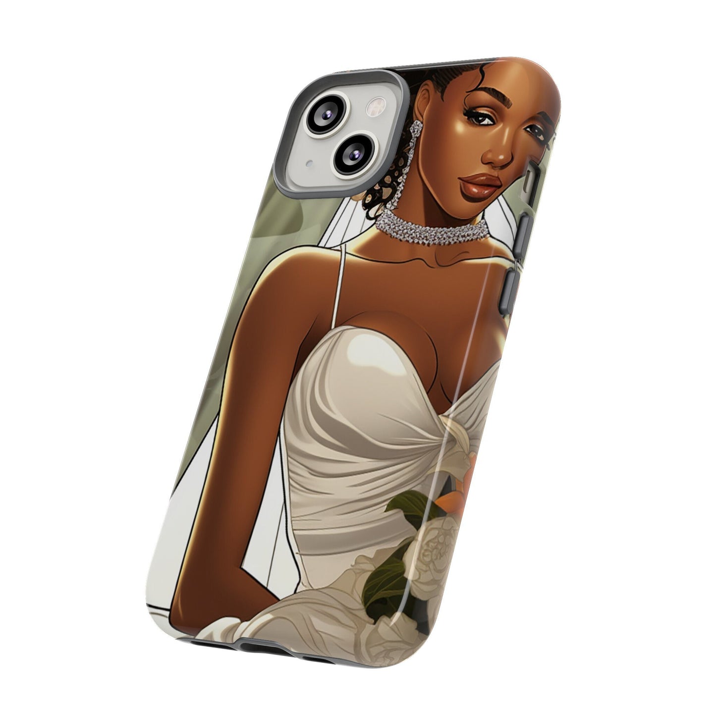iPhone 14, iPhone 14 Pro, iPhone 14 Plus, iPhone 14 Pro Max Tough Cases African American Bride Black bride wedding Dress Wedding Gown