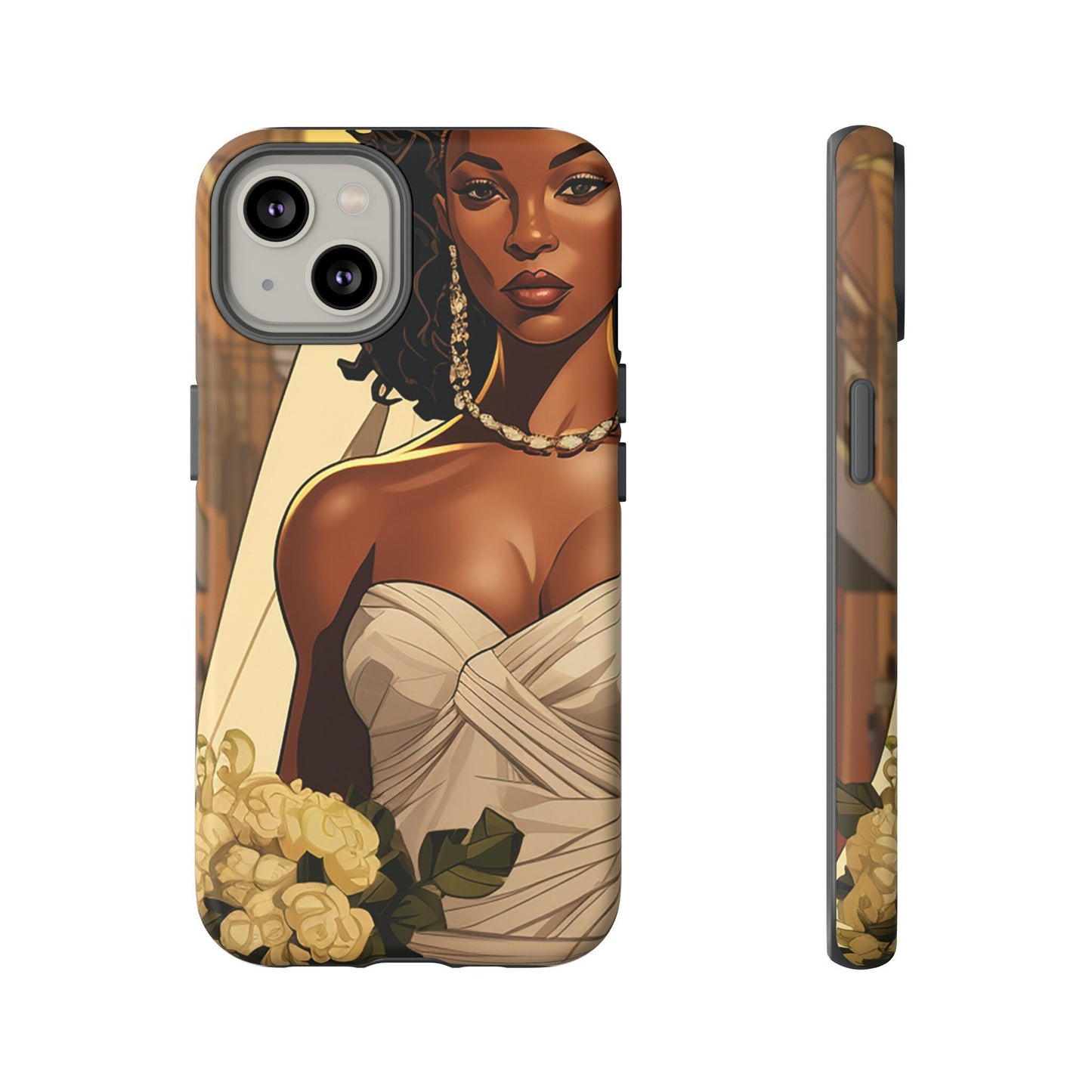 iPhone 14, iPhone 14 Pro, iPhone 14 Plus, iPhone 14 Pro Max Tough Cases African American Bride Black bride wedding Dress Wedding Gown
