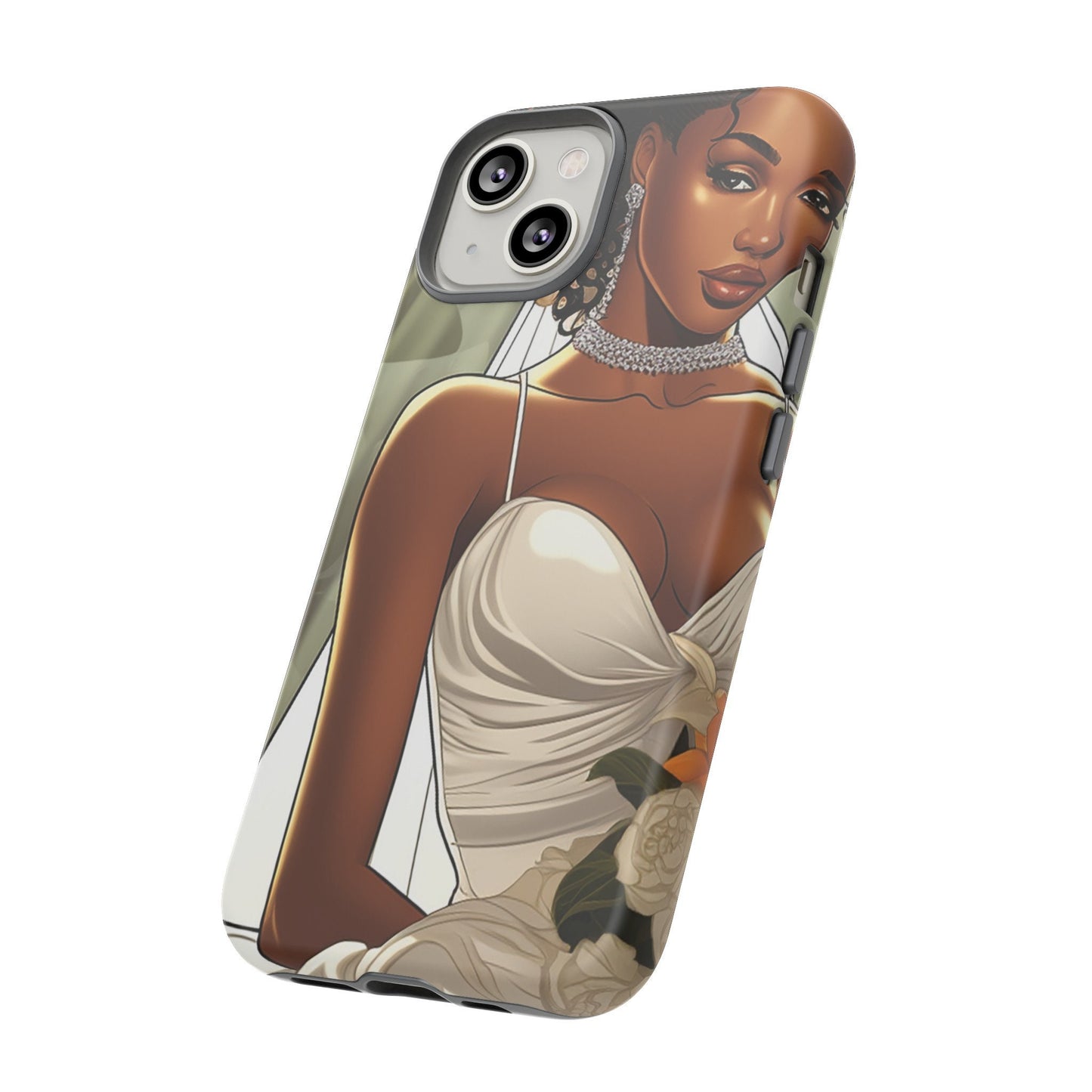 iPhone 14, iPhone 14 Pro, iPhone 14 Plus, iPhone 14 Pro Max Tough Cases African American Bride Black bride wedding Dress Wedding Gown