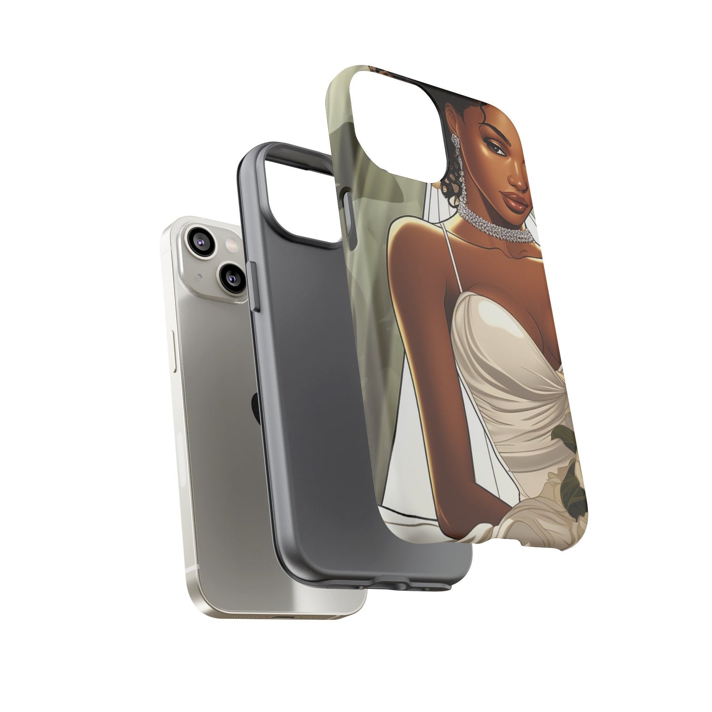iPhone 14, iPhone 14 Pro, iPhone 14 Plus, iPhone 14 Pro Max Tough Cases African American Bride Black bride wedding Dress Wedding Gown
