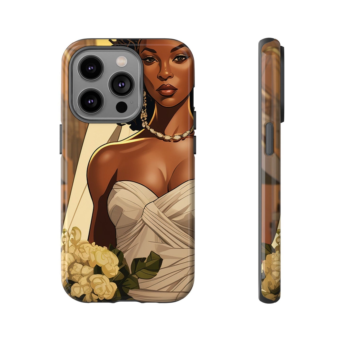 iPhone 14, iPhone 14 Pro, iPhone 14 Plus, iPhone 14 Pro Max Tough Cases African American Bride Black bride wedding Dress Wedding Gown