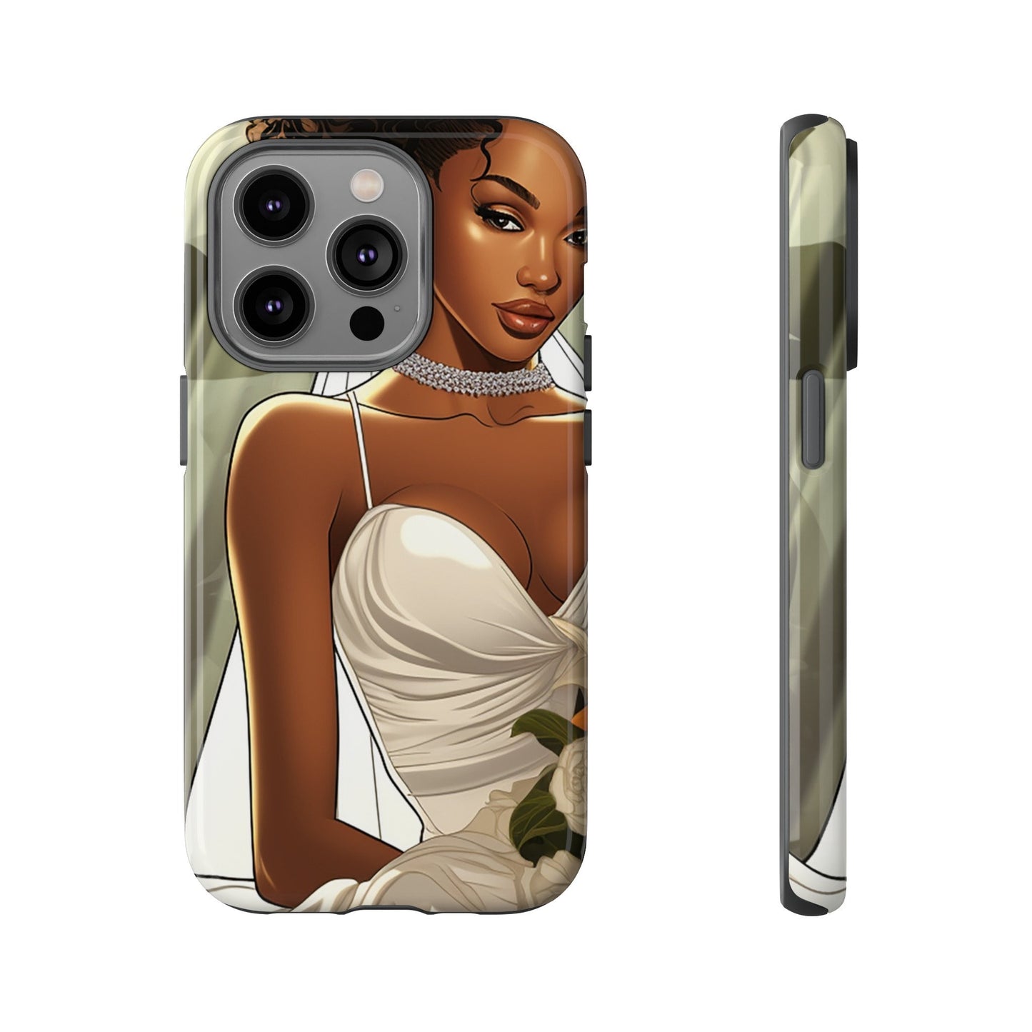 iPhone 14, iPhone 14 Pro, iPhone 14 Plus, iPhone 14 Pro Max Tough Cases African American Bride Black bride wedding Dress Wedding Gown