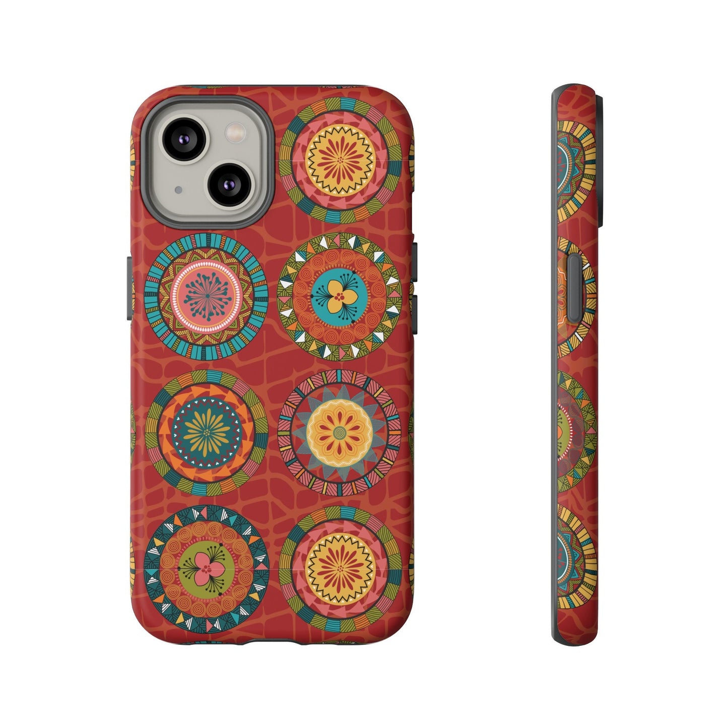 iPhone 14, iPhone 14 Pro, iPhone 14 Plus, iPhone 14 Pro Max Tough Cases Blue Coral Green Yellow Circles Round Colors