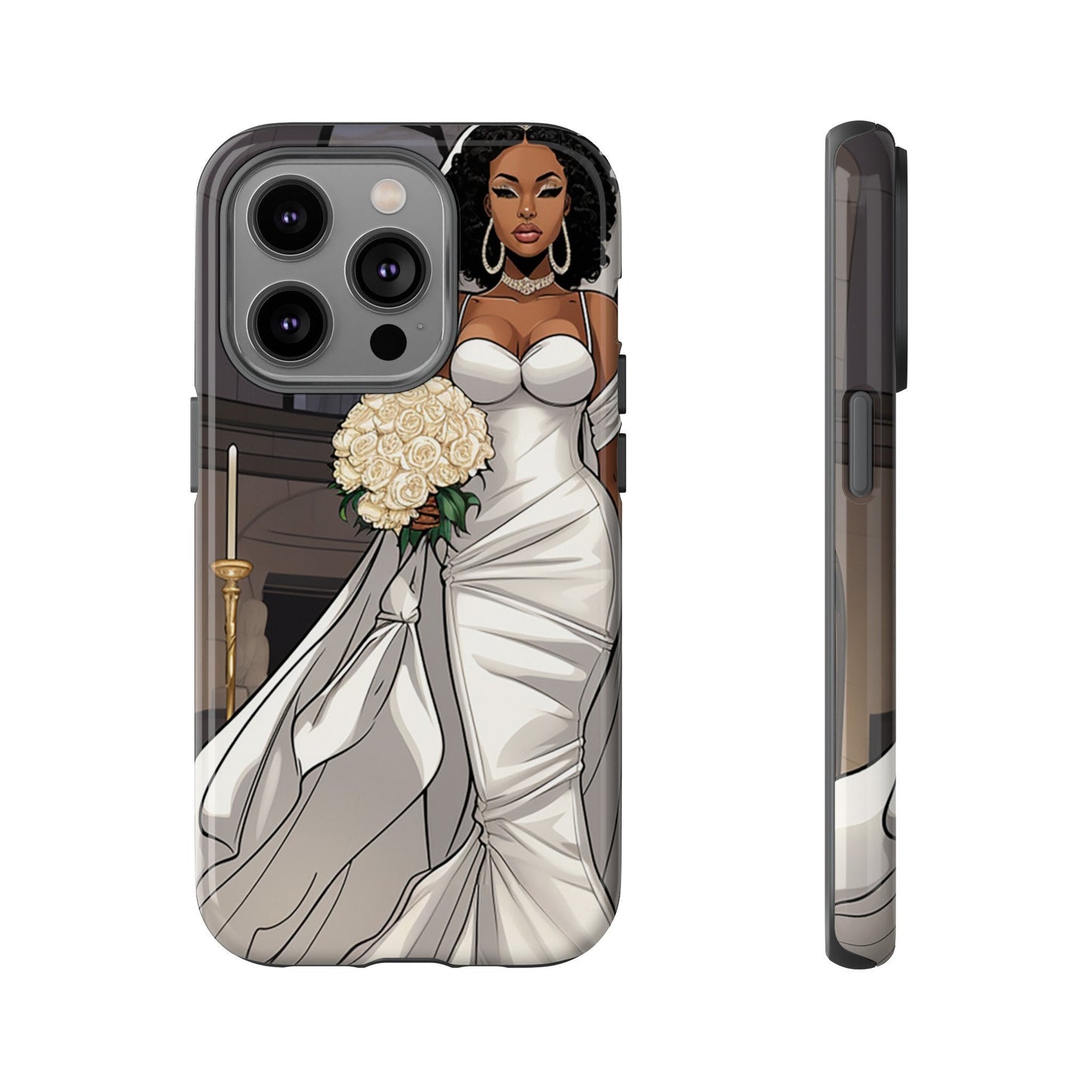 iPhone 14, iPhone 14 Pro, iPhone 14 Plus, iPhone 14 Pro Max Tough Cases African American Bride Black bride wedding Dress Wedding Gown