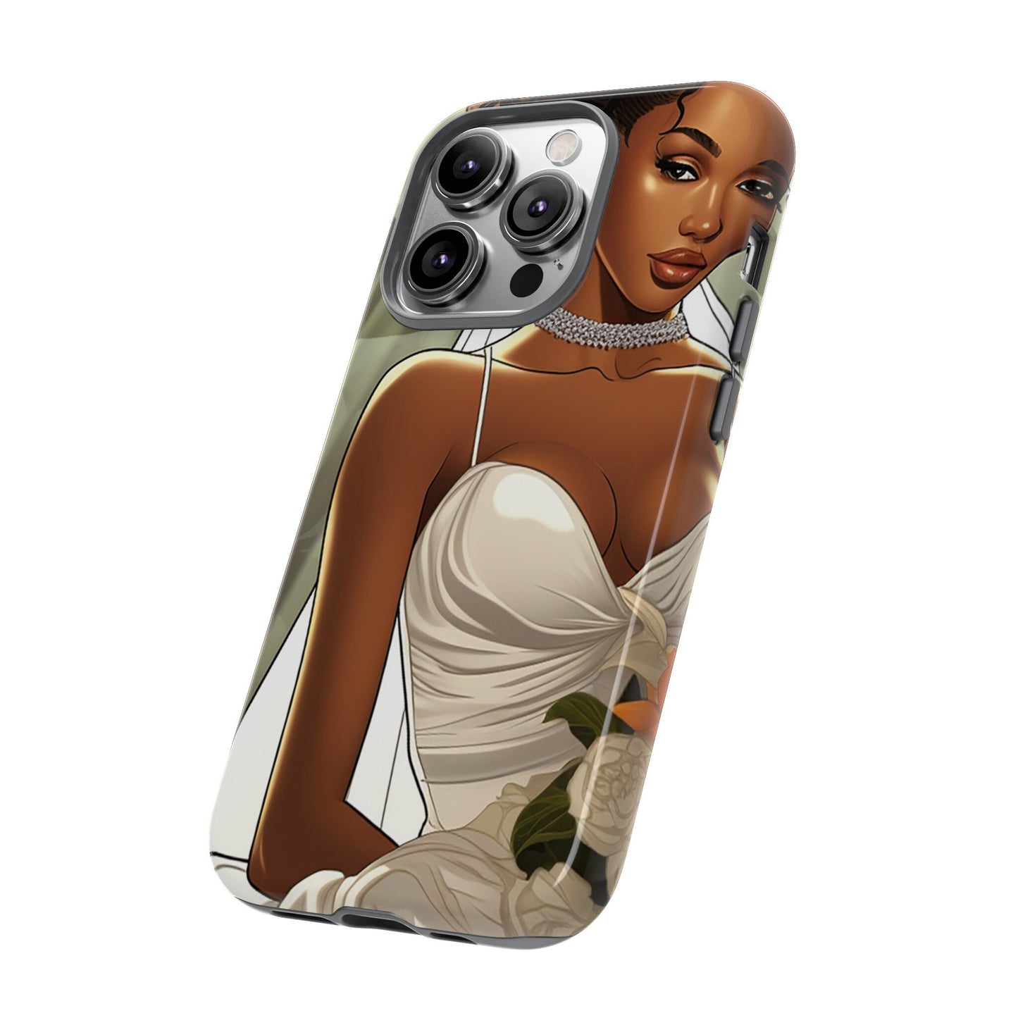iPhone 14, iPhone 14 Pro, iPhone 14 Plus, iPhone 14 Pro Max Tough Cases African American Bride Black bride wedding Dress Wedding Gown