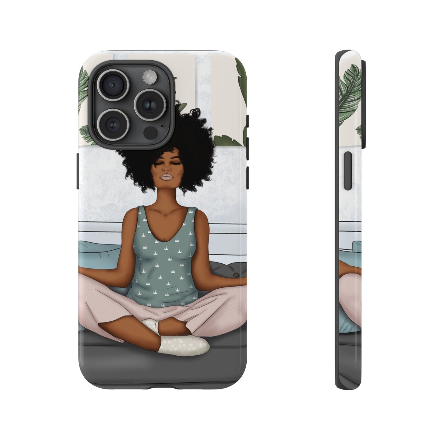 iPhone 15, iPhone 15 Pro, iPhone 15 Plus, iPhone 15 Pro Max Tough Cases African American Woman Black Woman Yoga Namaste Peace Joy