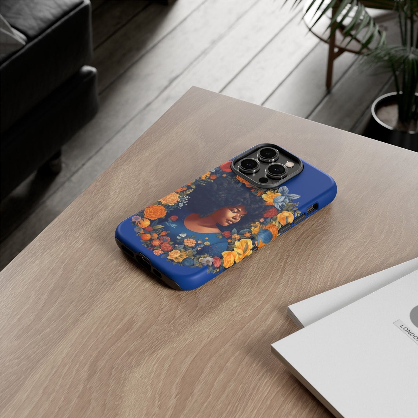 iPhone 14, iPhone 14 Pro, iPhone 14 Plus, iPhone 14 Pro Max Tough Cases African American Black Women in Flower Wreath Blue Green Orange