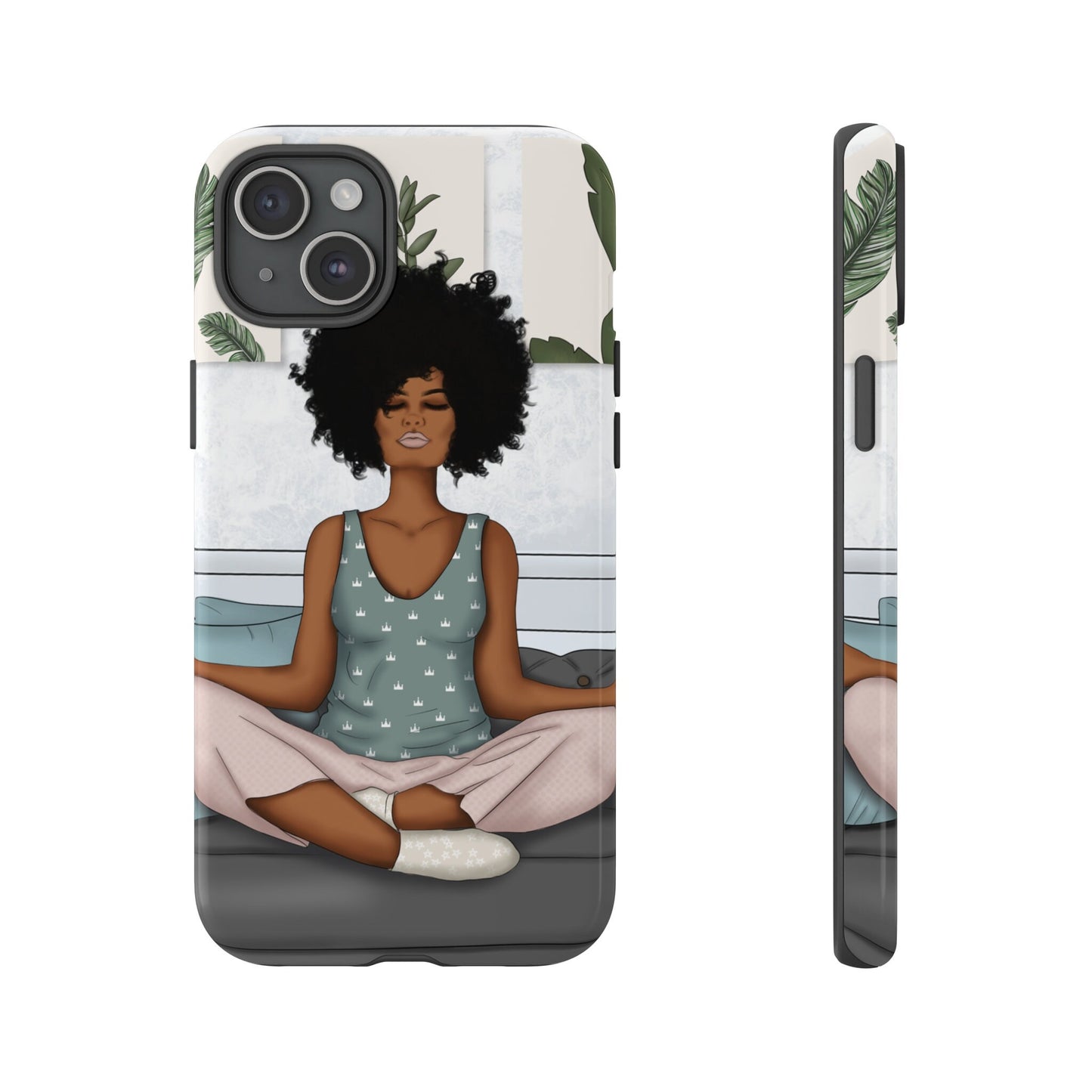 iPhone 15, iPhone 15 Pro, iPhone 15 Plus, iPhone 15 Pro Max Tough Cases African American Woman Black Woman Yoga Namaste Peace Joy