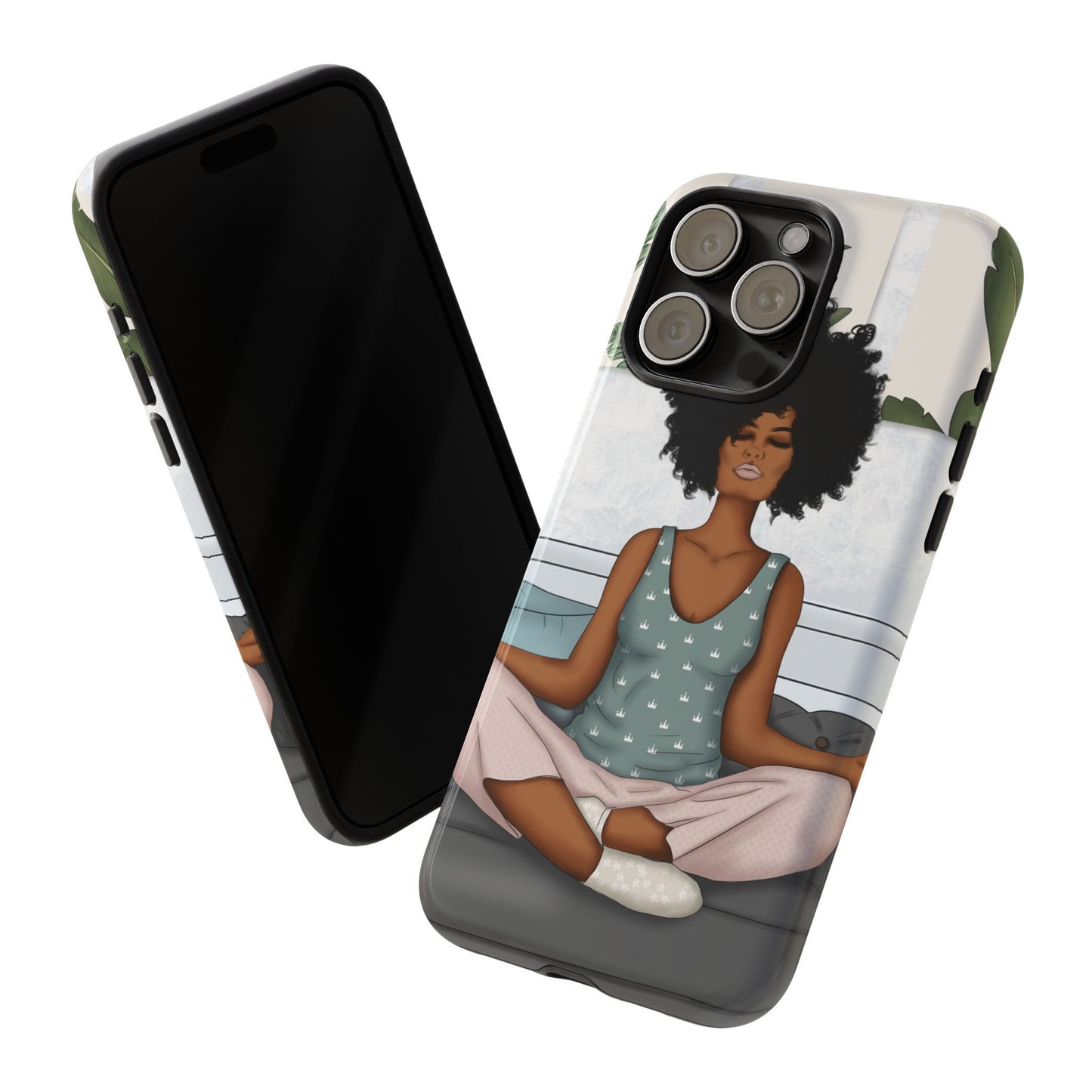 iPhone 15, iPhone 15 Pro, iPhone 15 Plus, iPhone 15 Pro Max Tough Cases African American Woman Black Woman Yoga Namaste Peace Joy