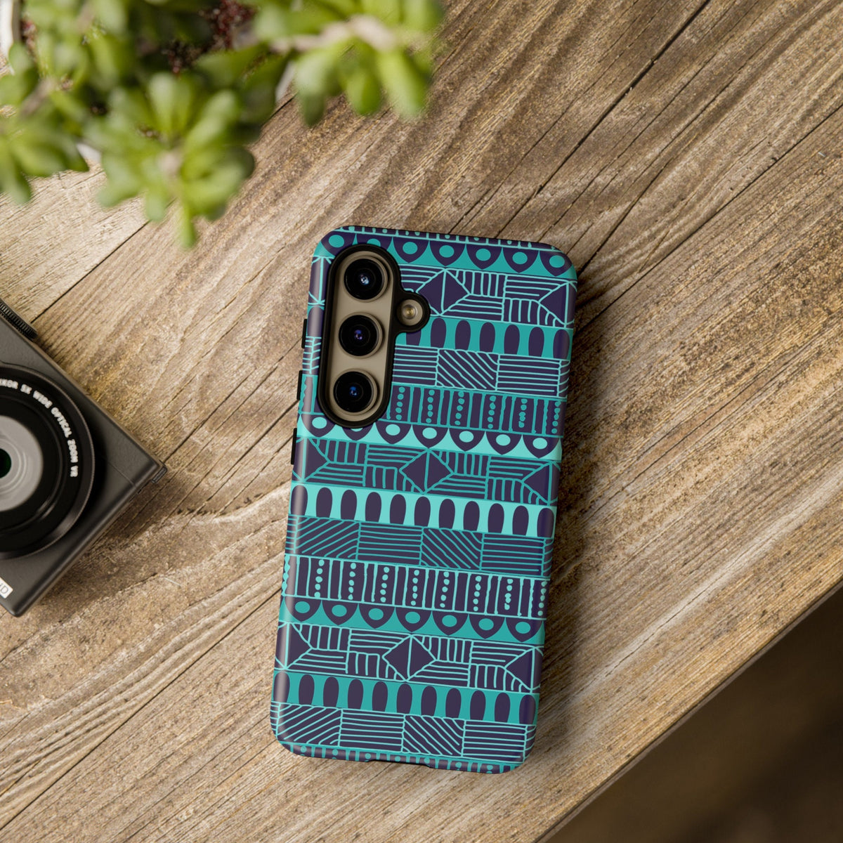Samsung Galaxy S24 Samsung Galaxy S24 Plus Samsung Galaxy S24 Ultra Tough Cases Blue Navy Batik African Design Pattern Teal Light Blue