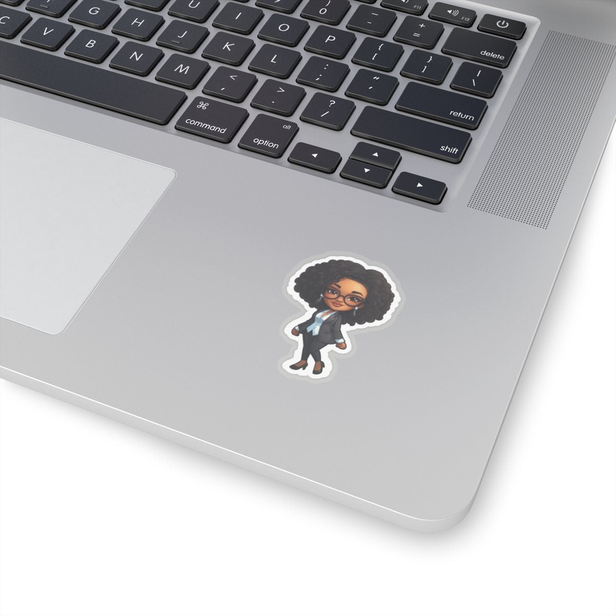 Chibi Style African American (Black) Business Woman Boss Babe in Black Suit Kiss-Cut Stickers