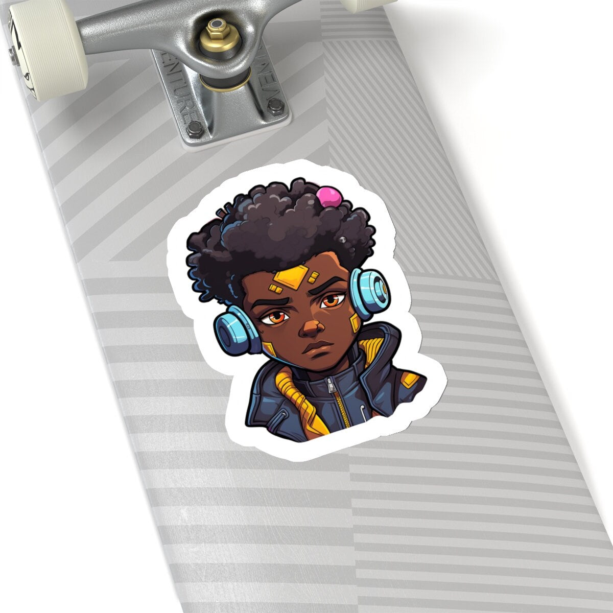 Kawaii Anime Style African American Young Man Boy with Headphones Kiss-Cut Stickers