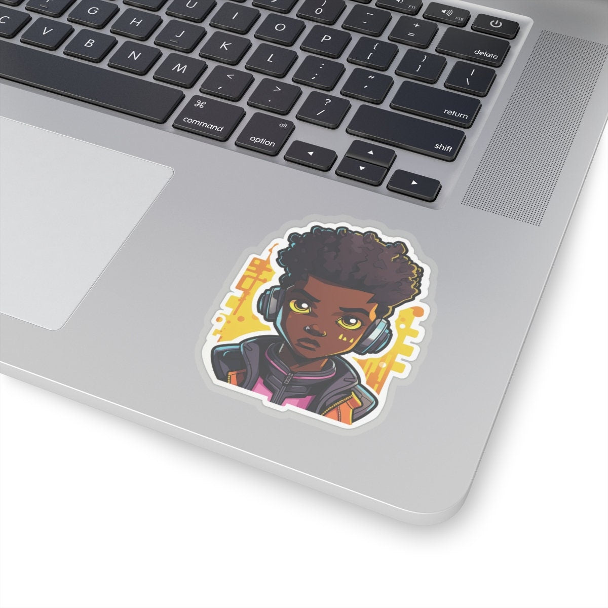 Kawaii Anime Style African American (Black) Young Man (Boy) in Yellow or Golden Background Kiss-Cut Stickers