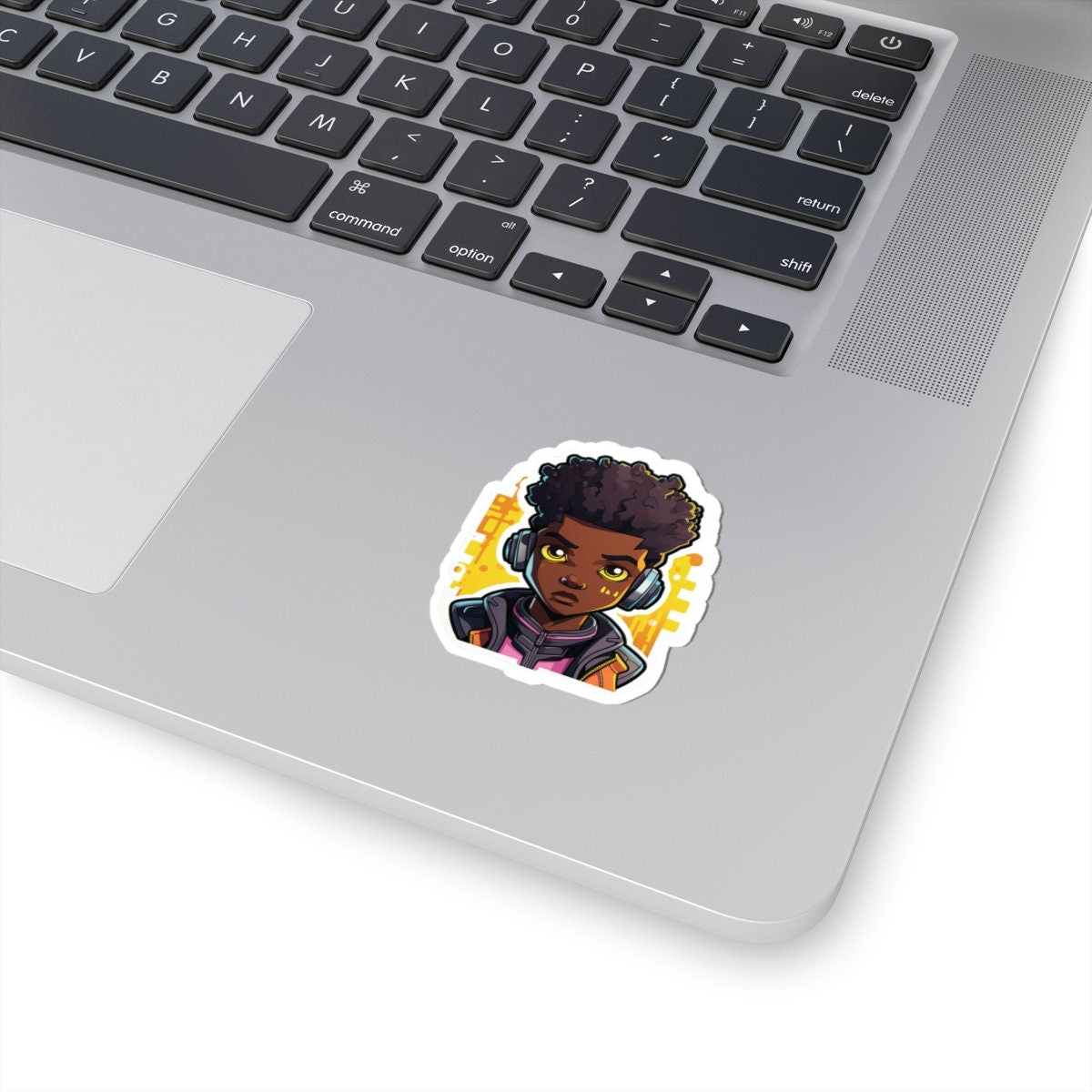 Kawaii Anime Style African American (Black) Young Man (Boy) in Yellow or Golden Background Kiss-Cut Stickers