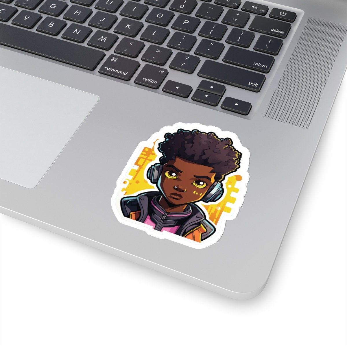 Kawaii Anime Style African American (Black) Young Man (Boy) in Yellow or Golden Background Kiss-Cut Stickers