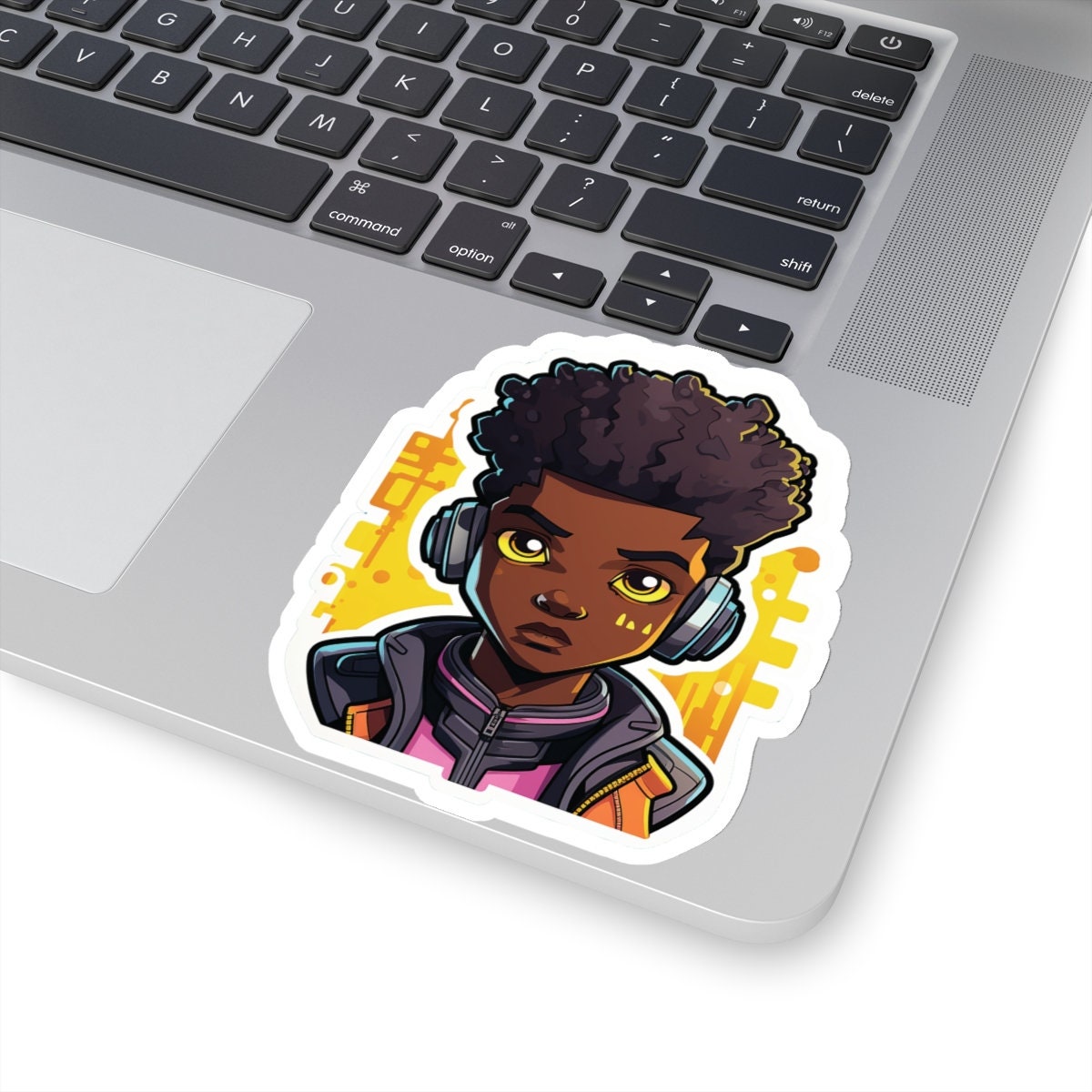 Kawaii Anime Style African American (Black) Young Man (Boy) in Yellow or Golden Background Kiss-Cut Stickers
