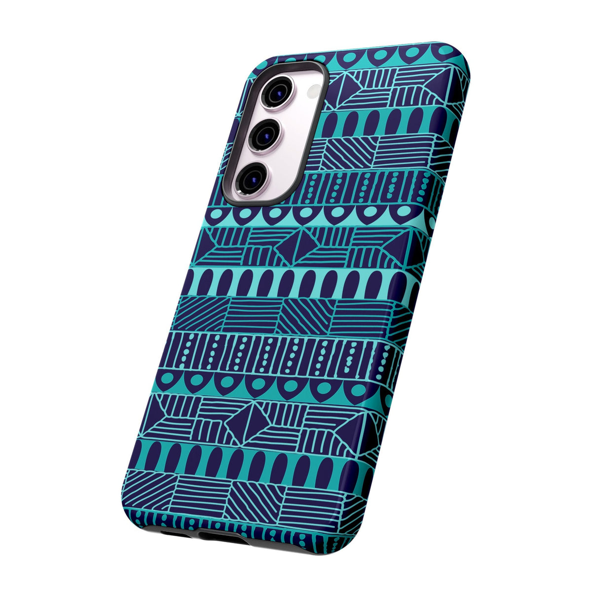 Samsung Galaxy S23 Samsung Galaxy S23 Plus Samsung Galaxy S23 Ultra Tough Cases Blue Navy Batik African Design Pattern Teal Light Blue