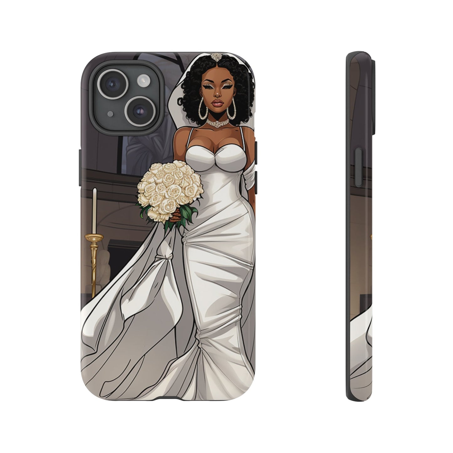iPhone 15, iPhone 15 Pro, iPhone 15 Plus, iPhone 15 Pro Max Tough Cases African American Bride Black bride wedding Dress Wedding Gown