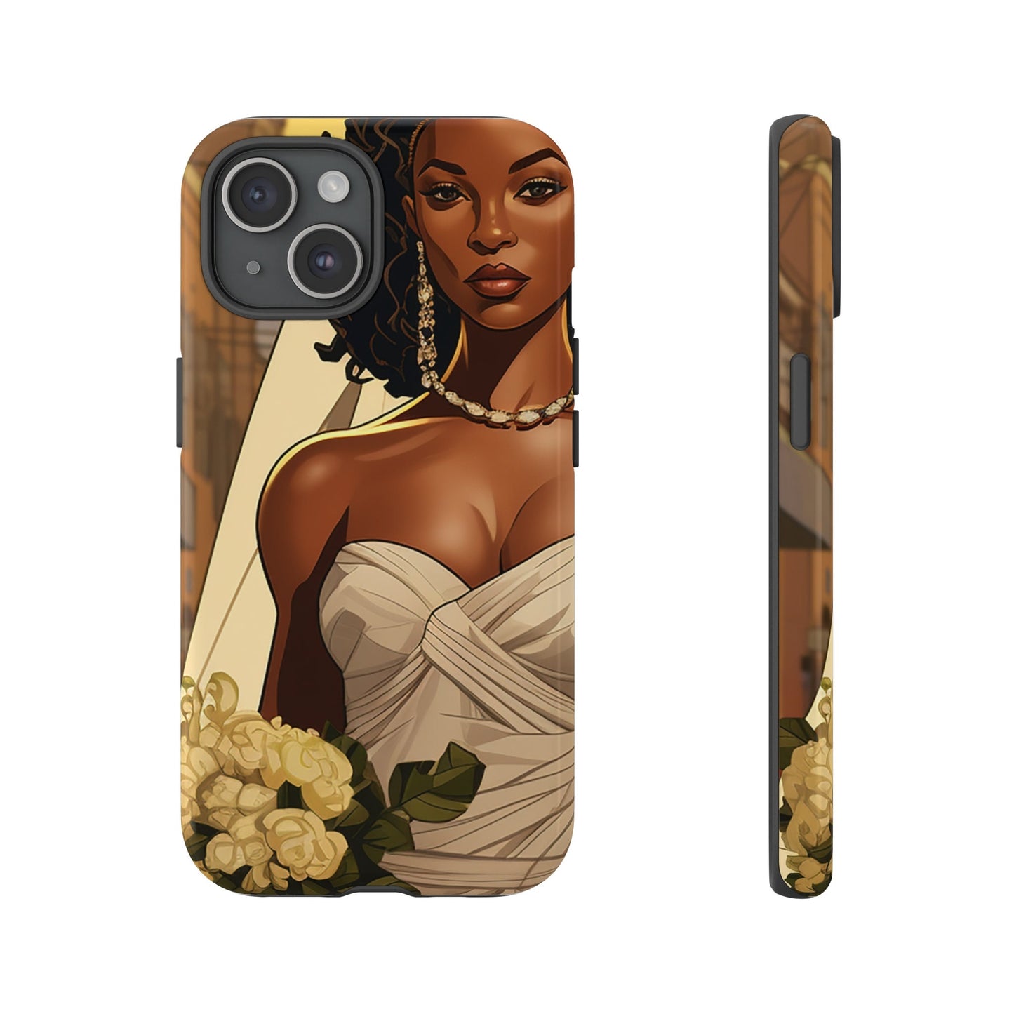 iPhone 15, iPhone 15 Pro, iPhone 15 Plus, iPhone 15 Pro Max Tough Cases African American Bride Black bride wedding Dress Wedding Gown