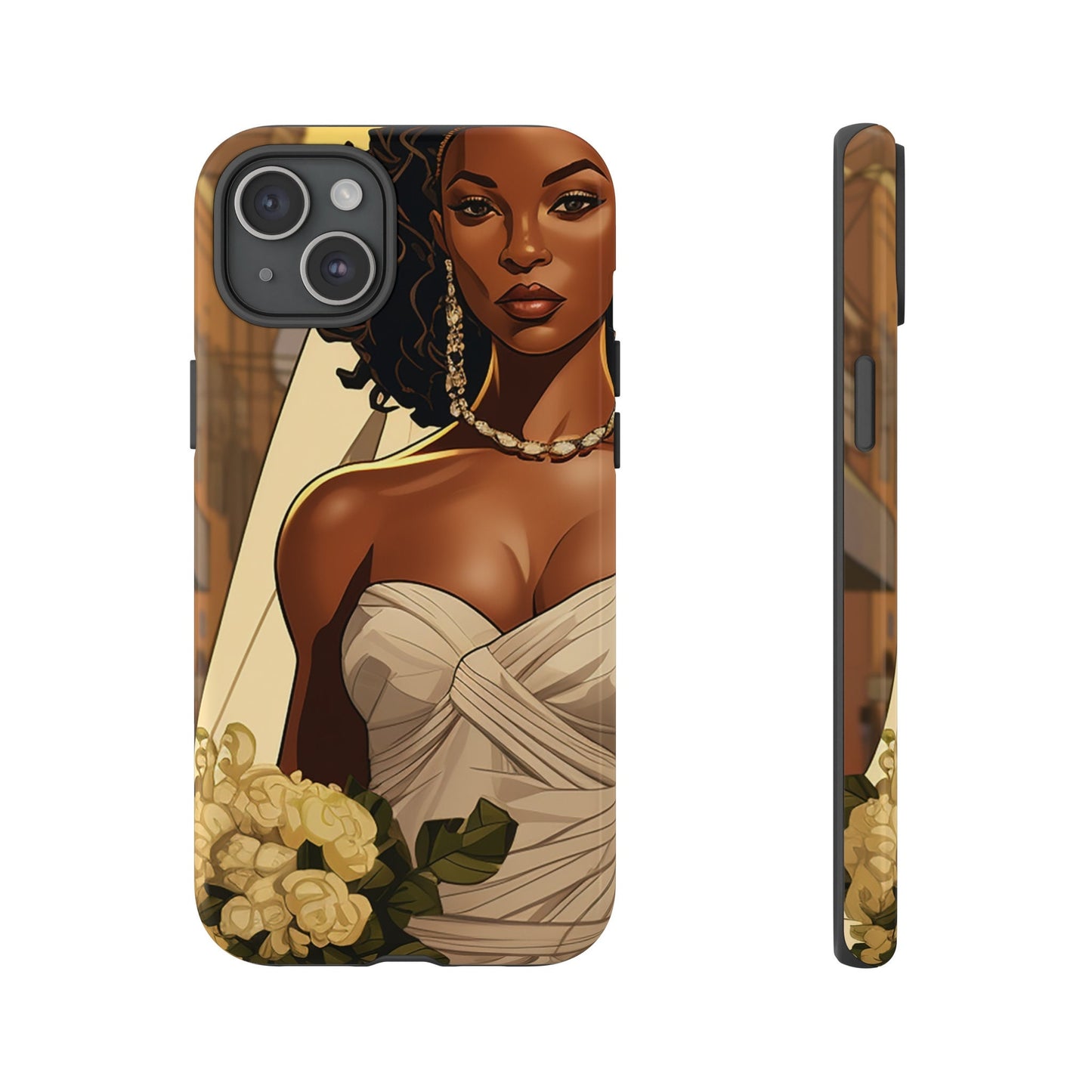 iPhone 15, iPhone 15 Pro, iPhone 15 Plus, iPhone 15 Pro Max Tough Cases African American Bride Black bride wedding Dress Wedding Gown