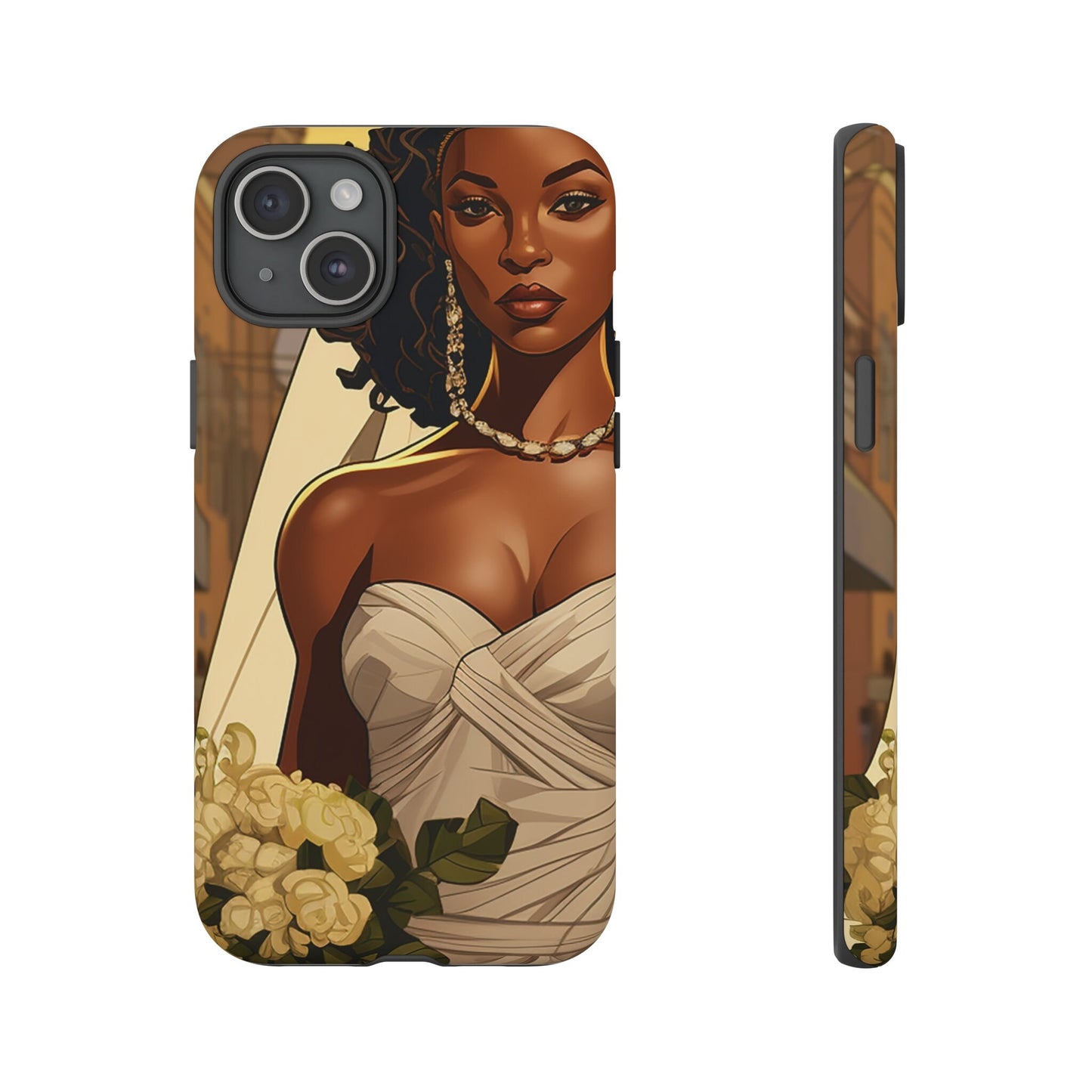 iPhone 15, iPhone 15 Pro, iPhone 15 Plus, iPhone 15 Pro Max Tough Cases African American Bride Black bride wedding Dress Wedding Gown
