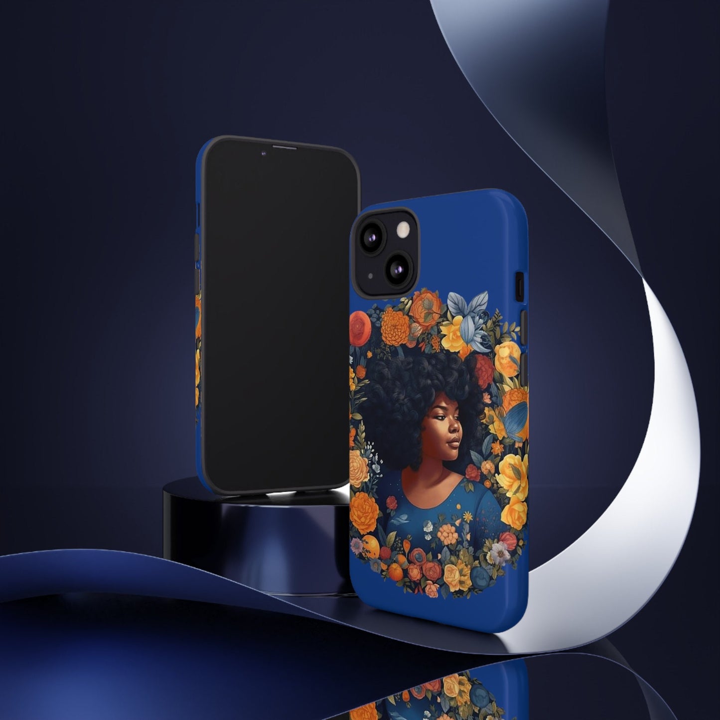 iPhone 13, iPhone 13 Pro, iPhone 13 Mini, iPhone 13 Pro Max Tough Cases African American Black Women in Flower Wreath Blue Green Orange