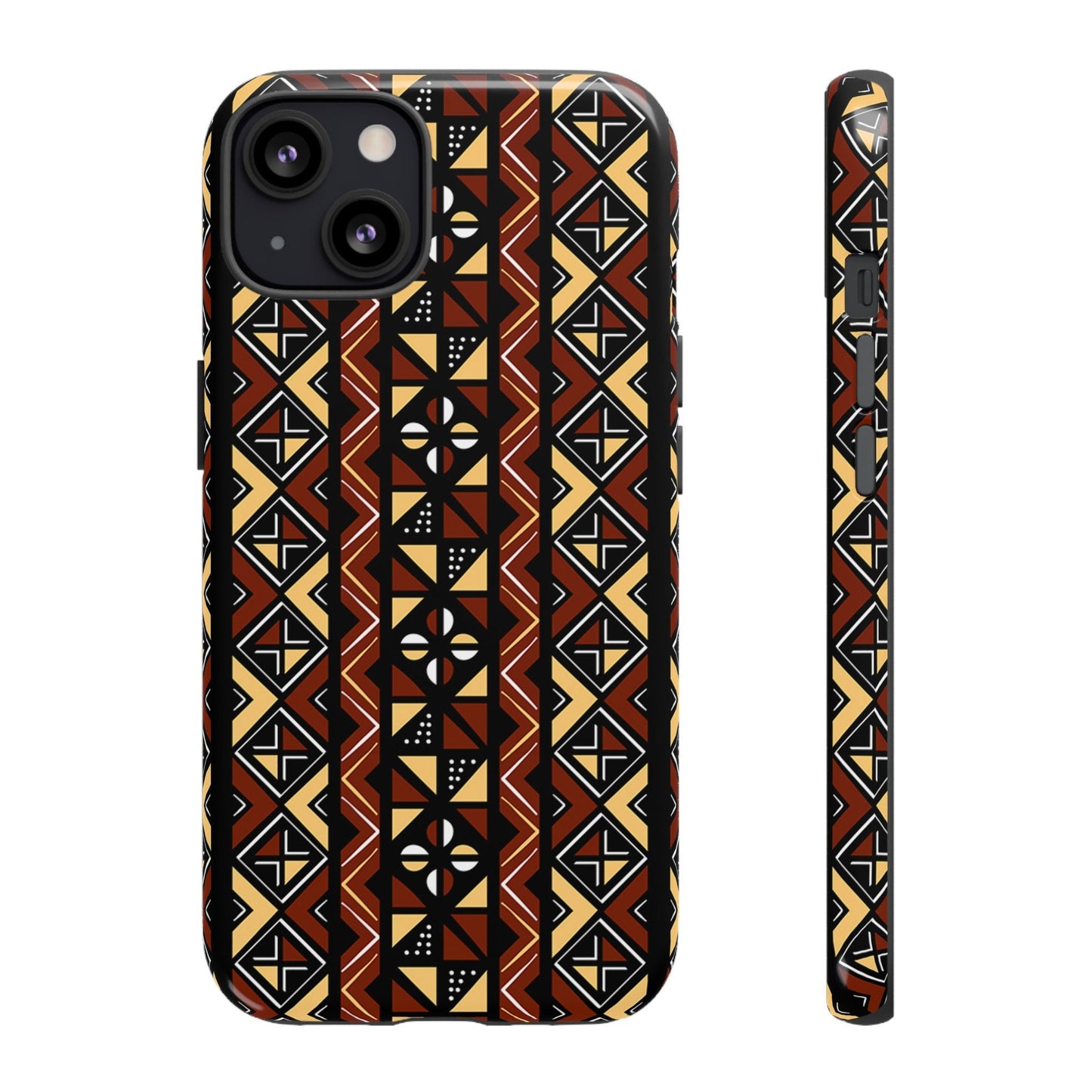 iPhone 13, iPhone 13 Pro, iPhone 13 Mini, iPhone 13 Pro Max Tough Cases Brown Black Yellow African Design Pattern