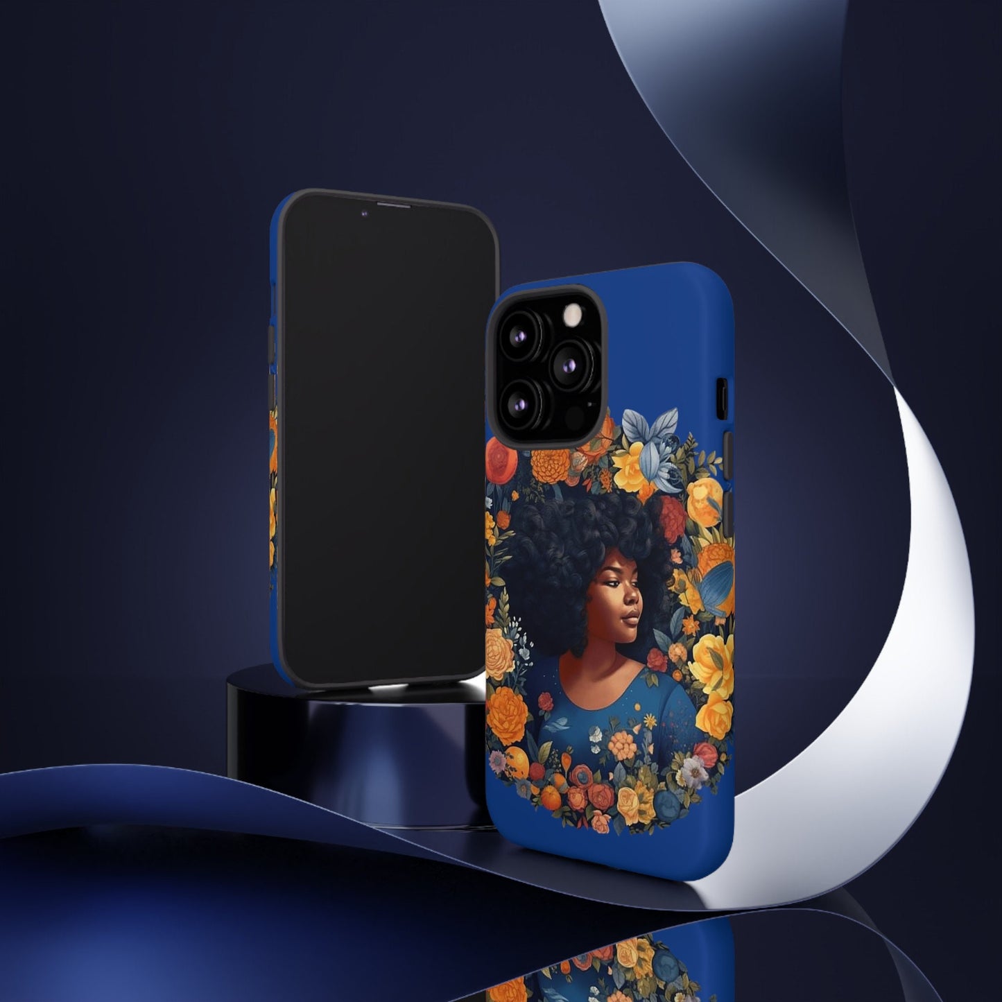 iPhone 13, iPhone 13 Pro, iPhone 13 Mini, iPhone 13 Pro Max Tough Cases African American Black Women in Flower Wreath Blue Green Orange