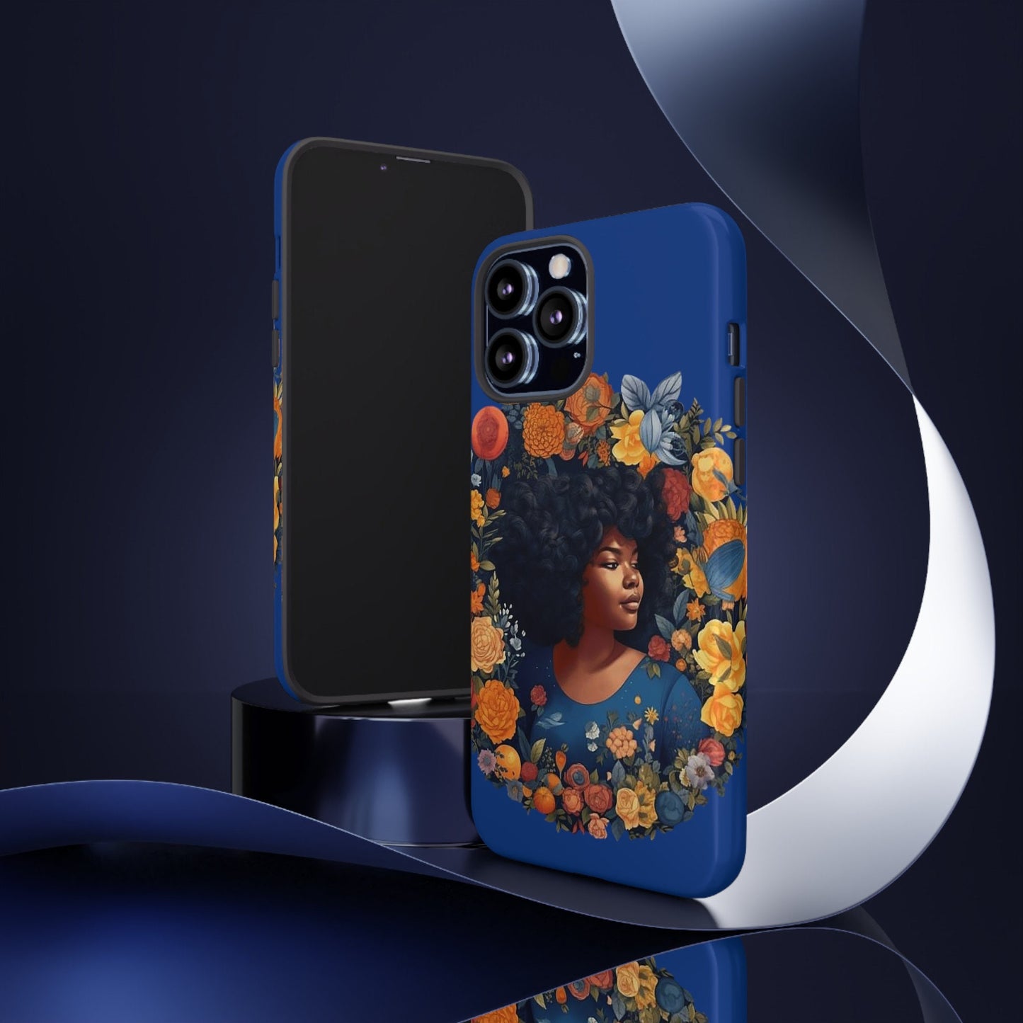 iPhone 13, iPhone 13 Pro, iPhone 13 Mini, iPhone 13 Pro Max Tough Cases African American Black Women in Flower Wreath Blue Green Orange