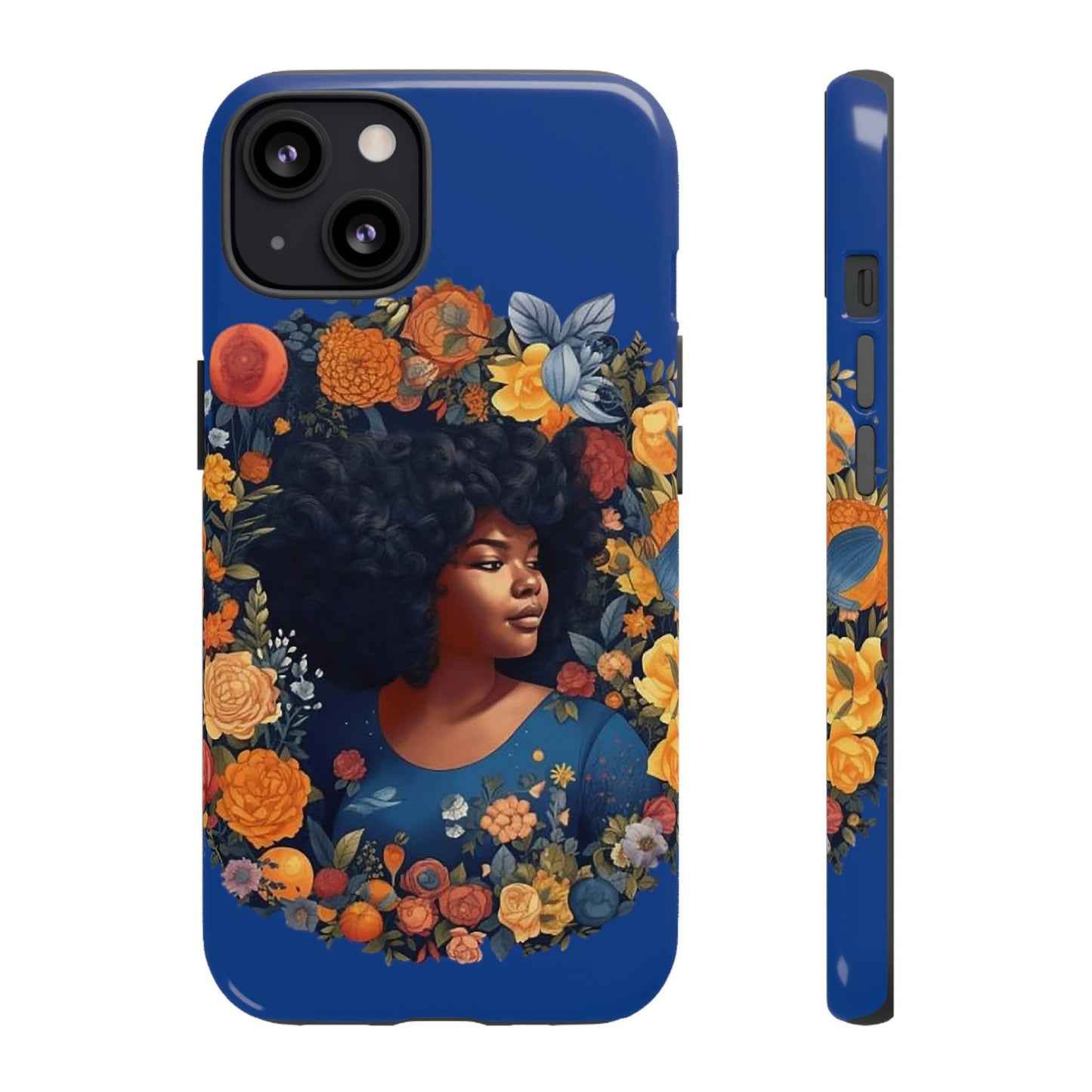 iPhone 13, iPhone 13 Pro, iPhone 13 Mini, iPhone 13 Pro Max Tough Cases African American Black Women in Flower Wreath Blue Green Orange