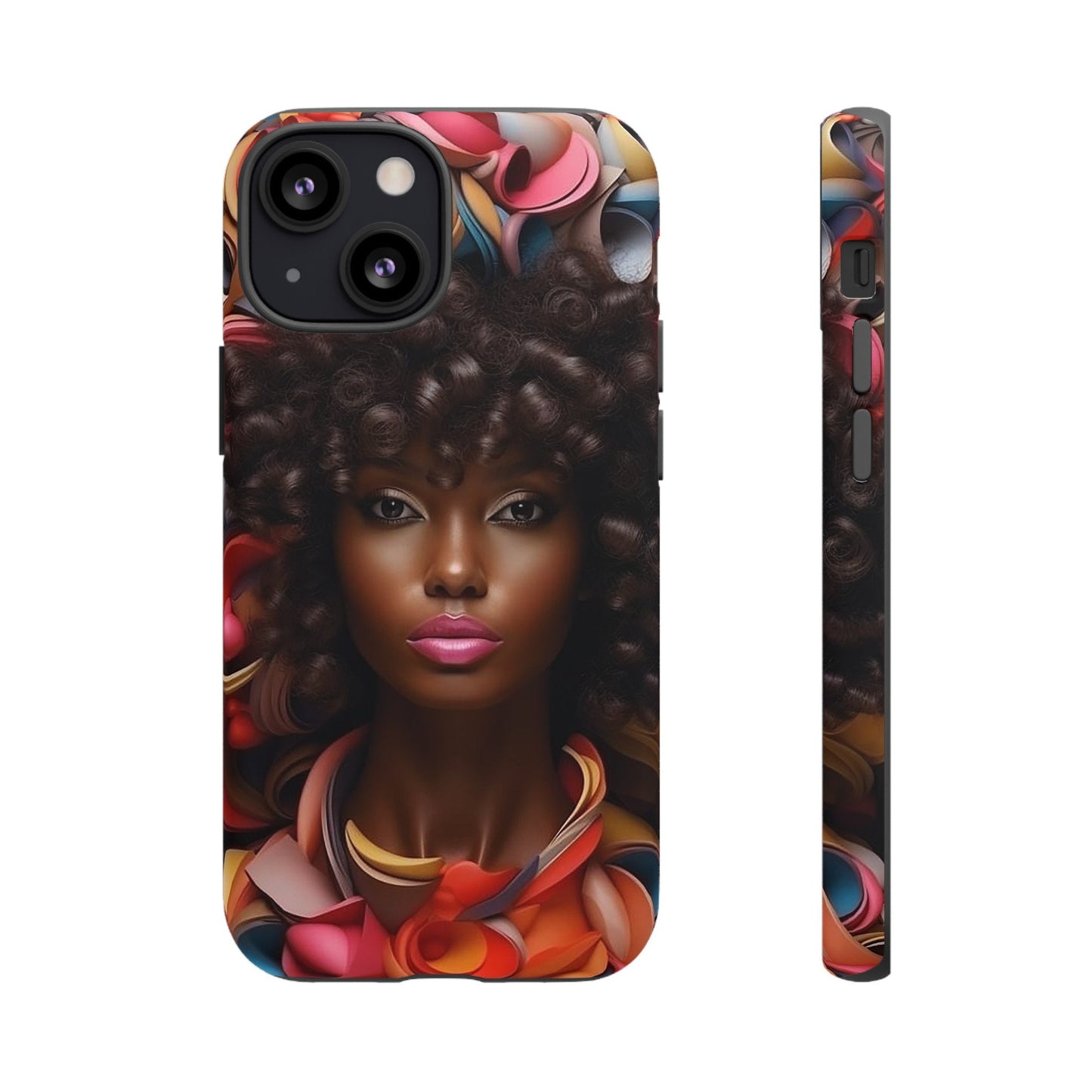 iPhone 13, iPhone 13 Pro, iPhone 13 Mini, iPhone 13 Pro Max Tough Cases African American Woman Black Women in Flowers Red Yellow Orange