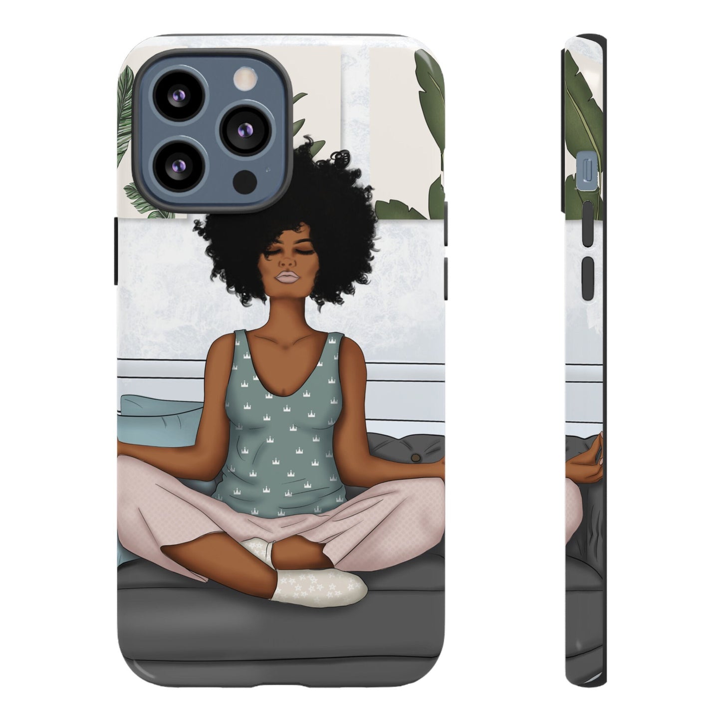 iPhone 13, iPhone 13 Pro, iPhone 13 Mini, iPhone 13 Pro Max Tough Cases African American Woman Black Woman Yoga Namaste Peace Joy