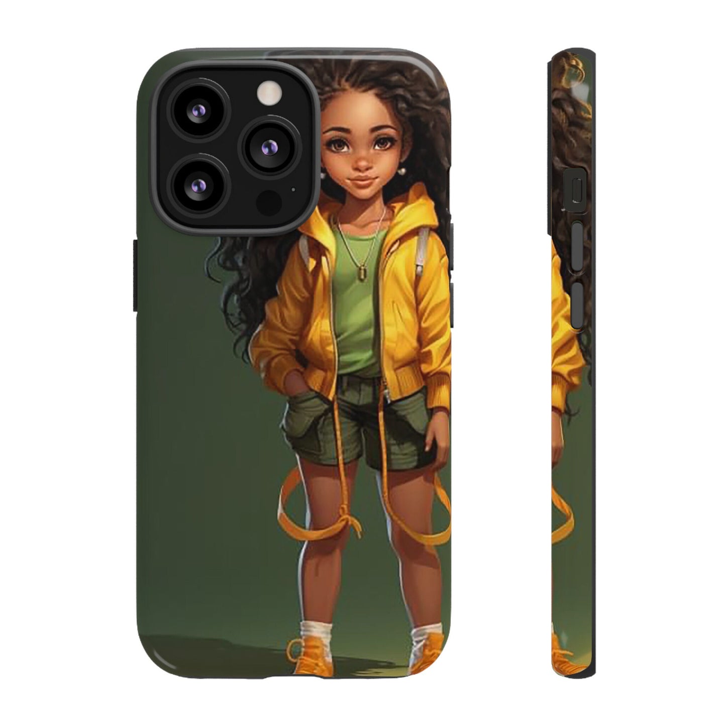iPhone 13, iPhone 13 Pro, iPhone 13 Mini, iPhone 13 Pro Max Tough Case African American Young Woman Black in Yellow Hoodie Yellow Sweatshirt