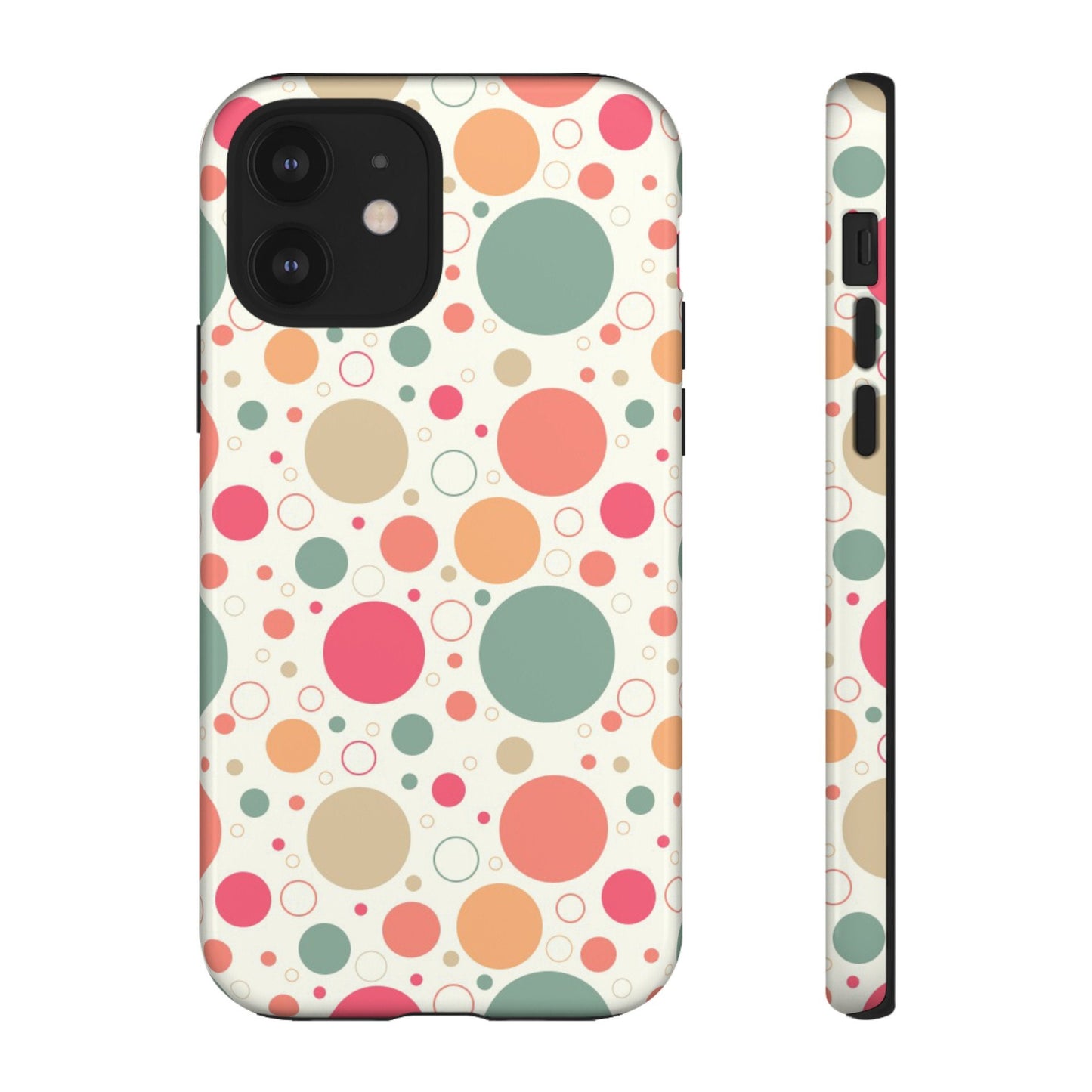 iPhone 12, iPhone 12 Pro, iPhone 12 Mini, iPhone 12 Pro Max Tough Cases Bubbles Coral Green Yellow Circles Round Colors