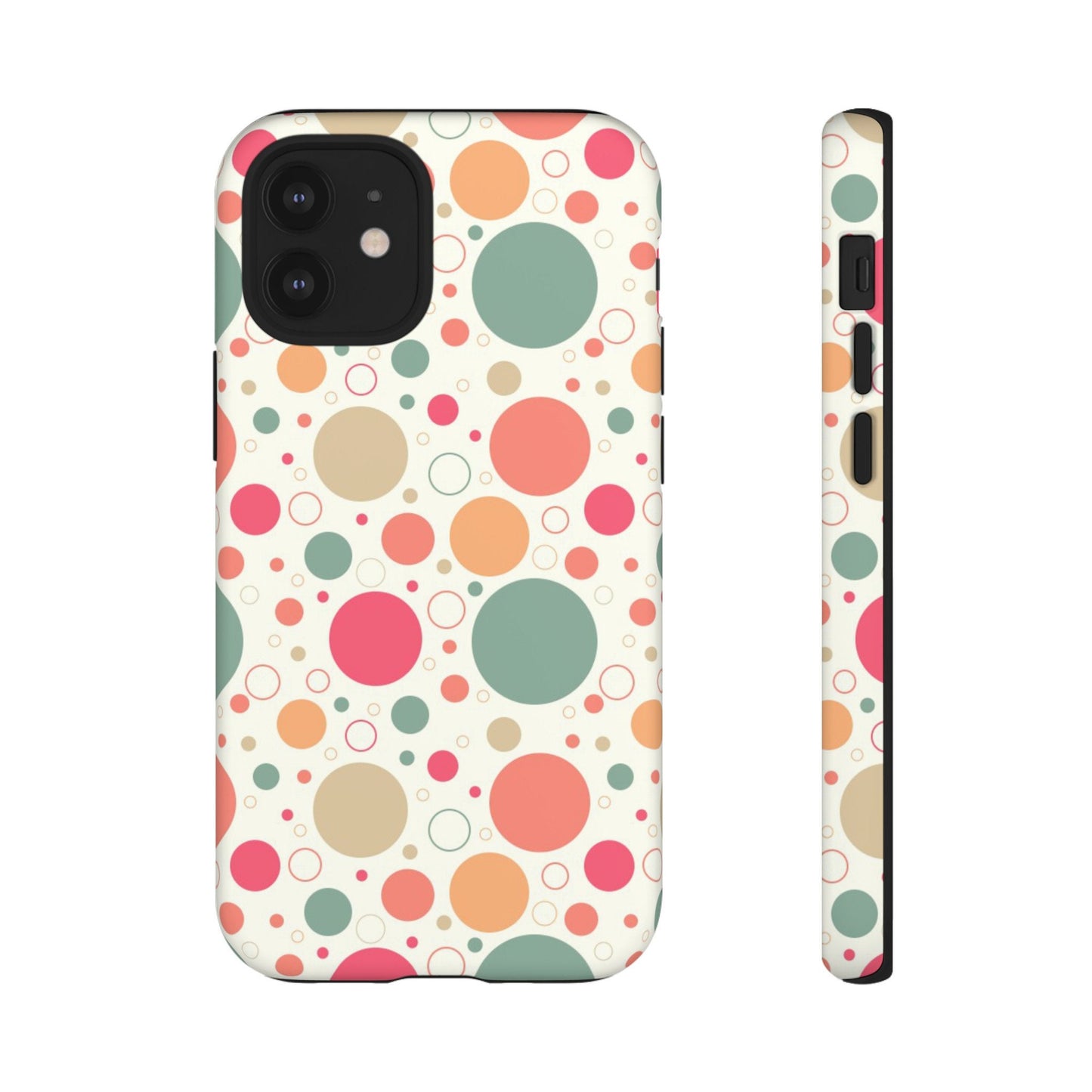 iPhone 12, iPhone 12 Pro, iPhone 12 Mini, iPhone 12 Pro Max Tough Cases Bubbles Coral Green Yellow Circles Round Colors