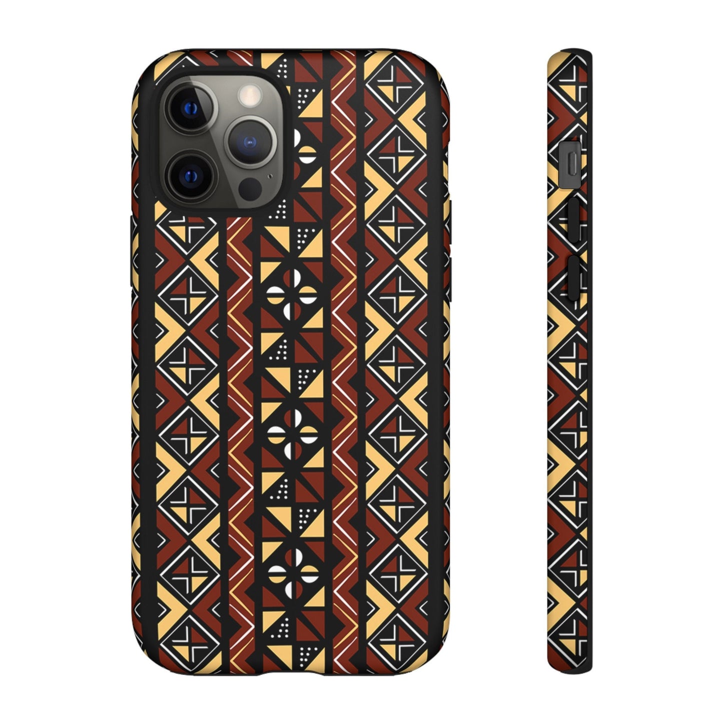 iPhone 12, iPhone 12 Pro, iPhone 12 Mini, iPhone 12 Pro Max Tough Cases Brown Black Yellow African Design Pattern