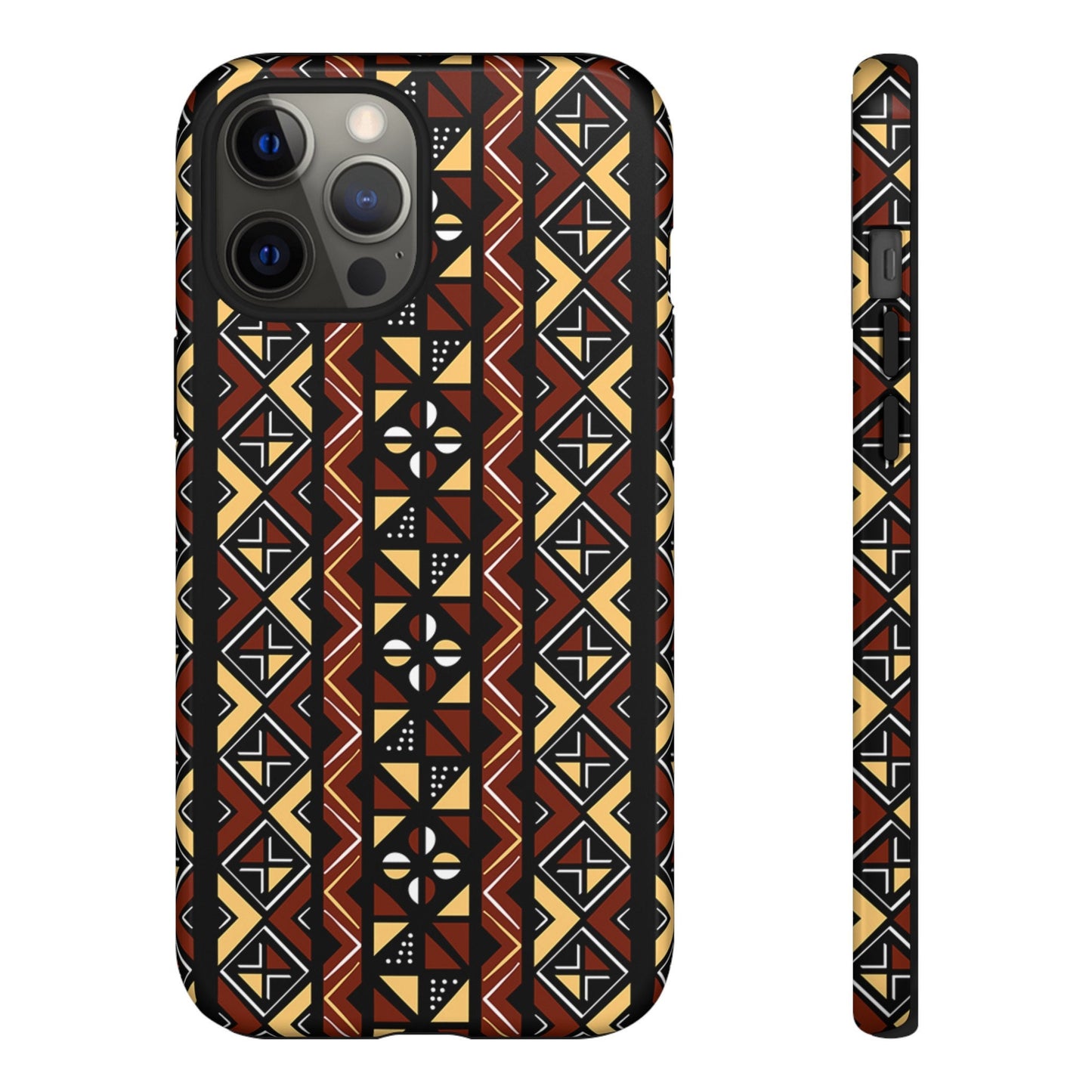 iPhone 12, iPhone 12 Pro, iPhone 12 Mini, iPhone 12 Pro Max Tough Cases Brown Black Yellow African Design Pattern