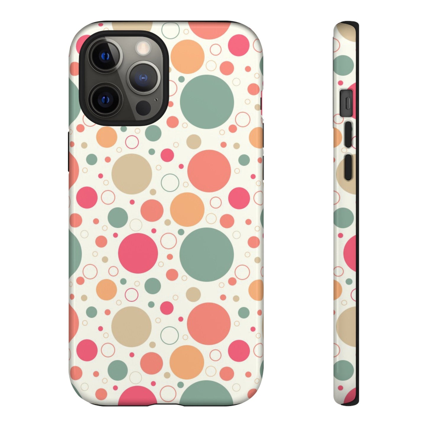 iPhone 12, iPhone 12 Pro, iPhone 12 Mini, iPhone 12 Pro Max Tough Cases Bubbles Coral Green Yellow Circles Round Colors