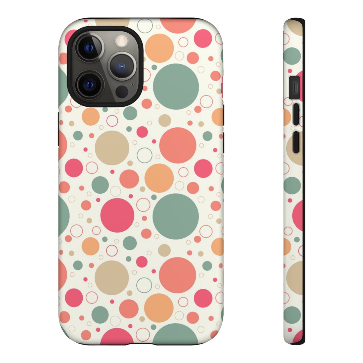iPhone 12, iPhone 12 Pro, iPhone 12 Mini, iPhone 12 Pro Max Tough Cases Bubbles Coral Green Yellow Circles Round Colors