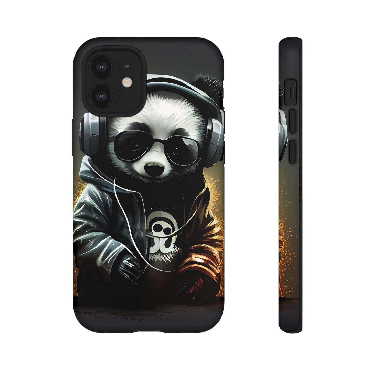 iPhone 12, iPhone 12 Pro, iPhone 12 Mini, iPhone 12 Pro Max Tough Cases Black White Panda With Headphones Audiophile Stereo headset bear