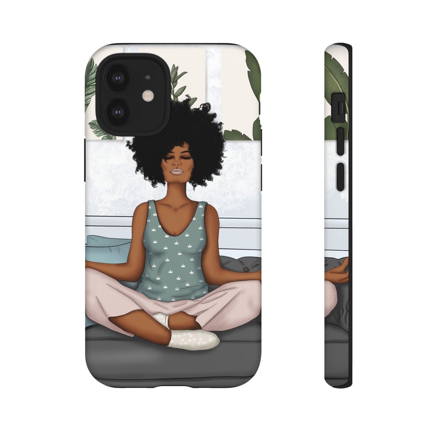 iPhone 12, iPhone 12 Pro, iPhone 12 Mini, iPhone 12 Pro Max Tough Cases African American Woman Black Woman Yoga Namaste Peace Joy