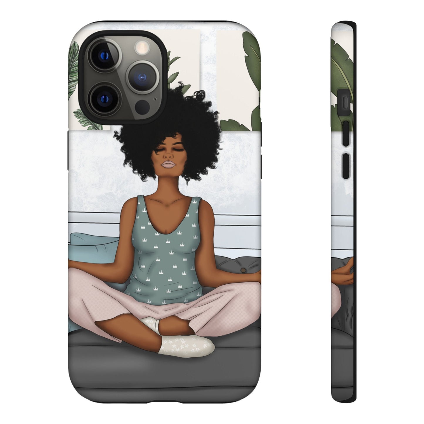 iPhone 12, iPhone 12 Pro, iPhone 12 Mini, iPhone 12 Pro Max Tough Cases African American Woman Black Woman Yoga Namaste Peace Joy