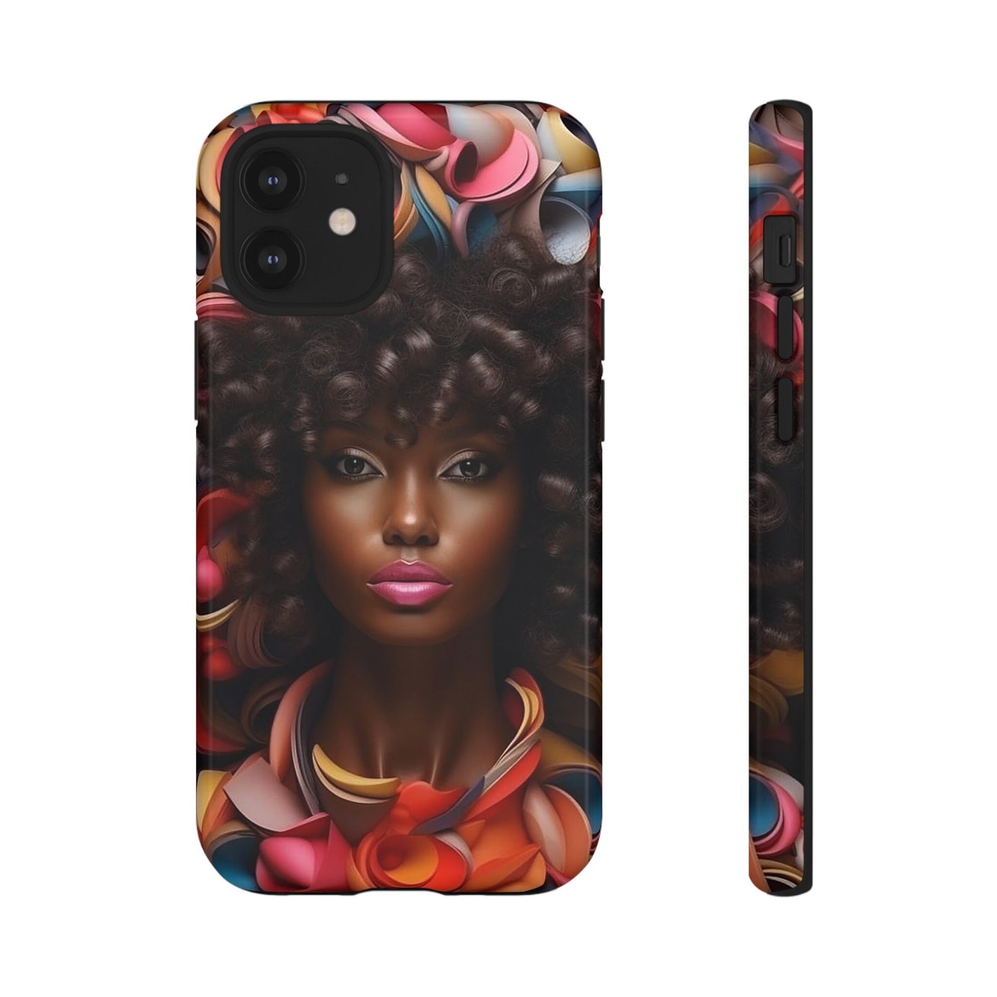 iPhone 12, iPhone 12 Pro, iPhone 12 Mini, iPhone 12 Pro Max Tough Cases African American Woman Black Women in Flowers Red Yellow Orange